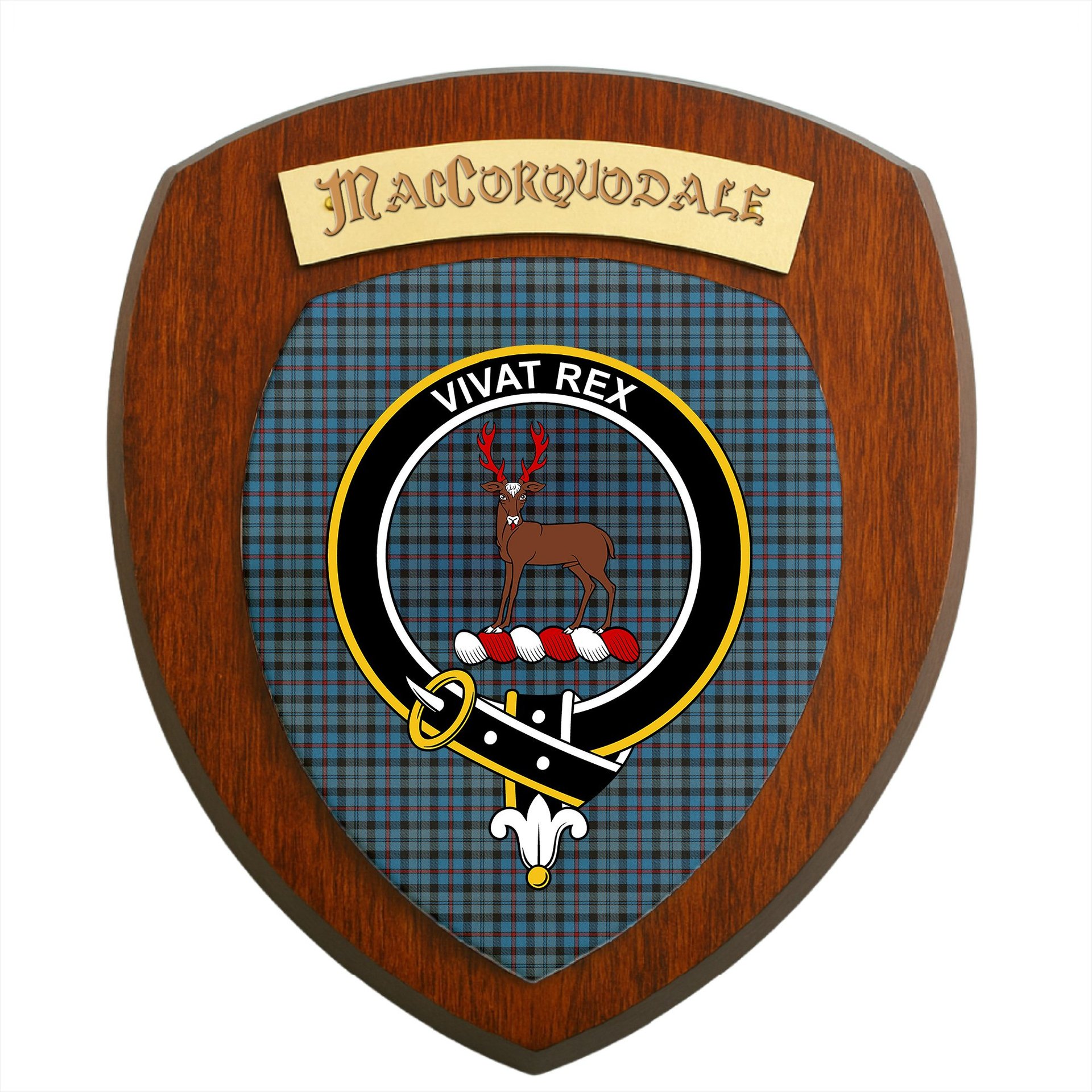 ScotsTee Shop Scottish MacCorquodale Clan Crest Scottish Tartan Wooden Wall Plaque