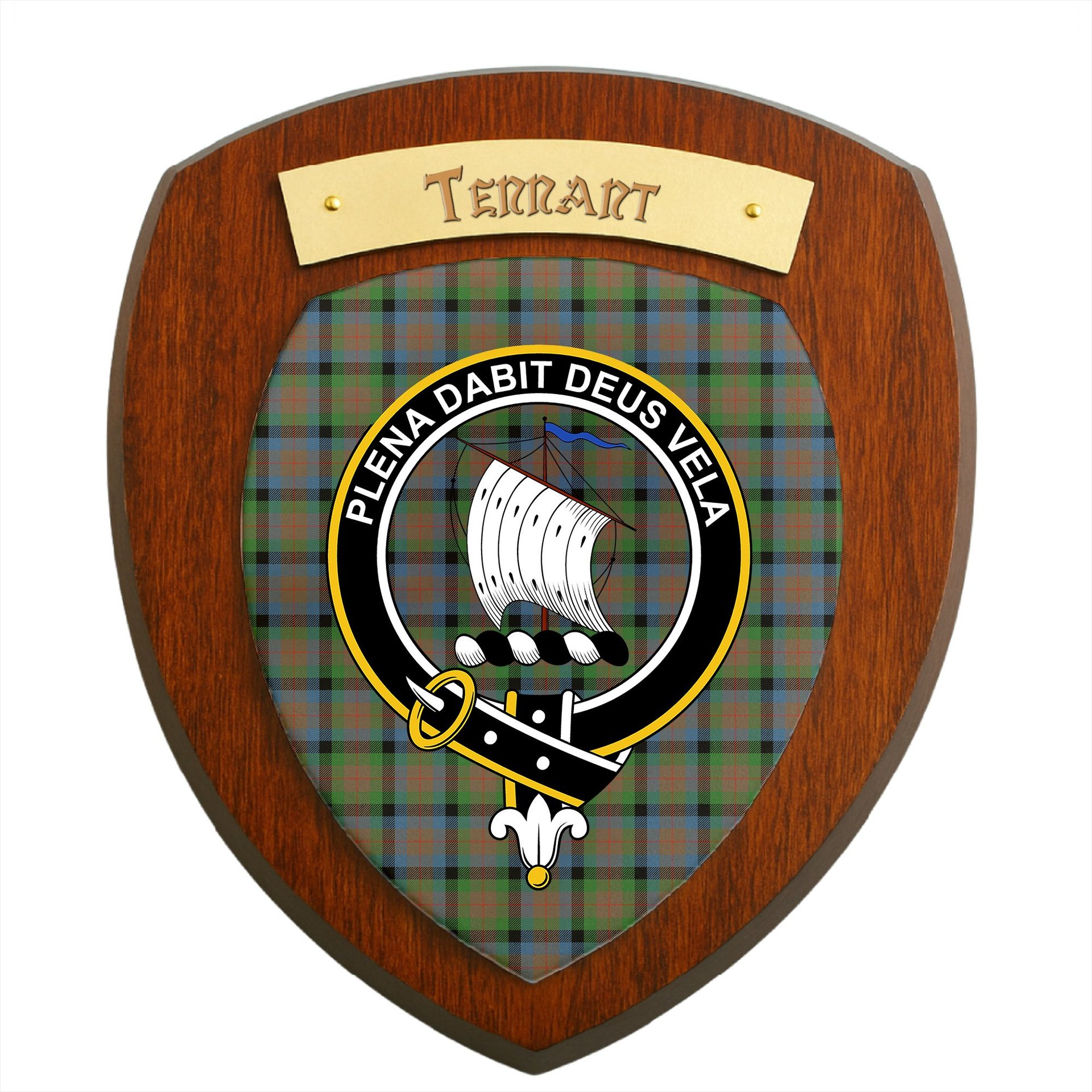 ScotsTee Shop Scottish Tennant Ancient Clan Crest Scottish Tartan Wooden Wall Plaque