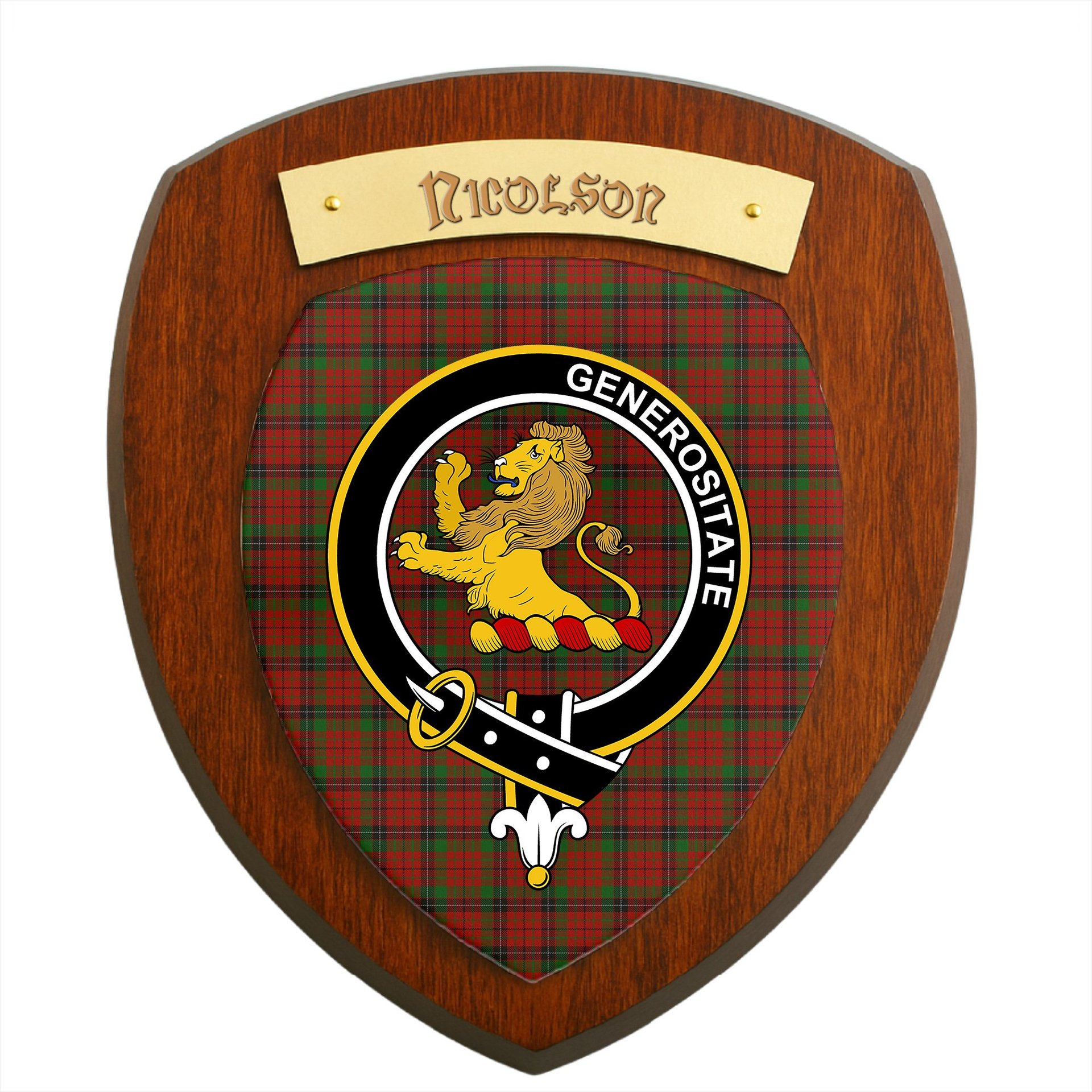 ScotsTee Shop Scottish Nicolson Lochcarron Clan Crest Scottish Tartan Wooden Wall Plaque