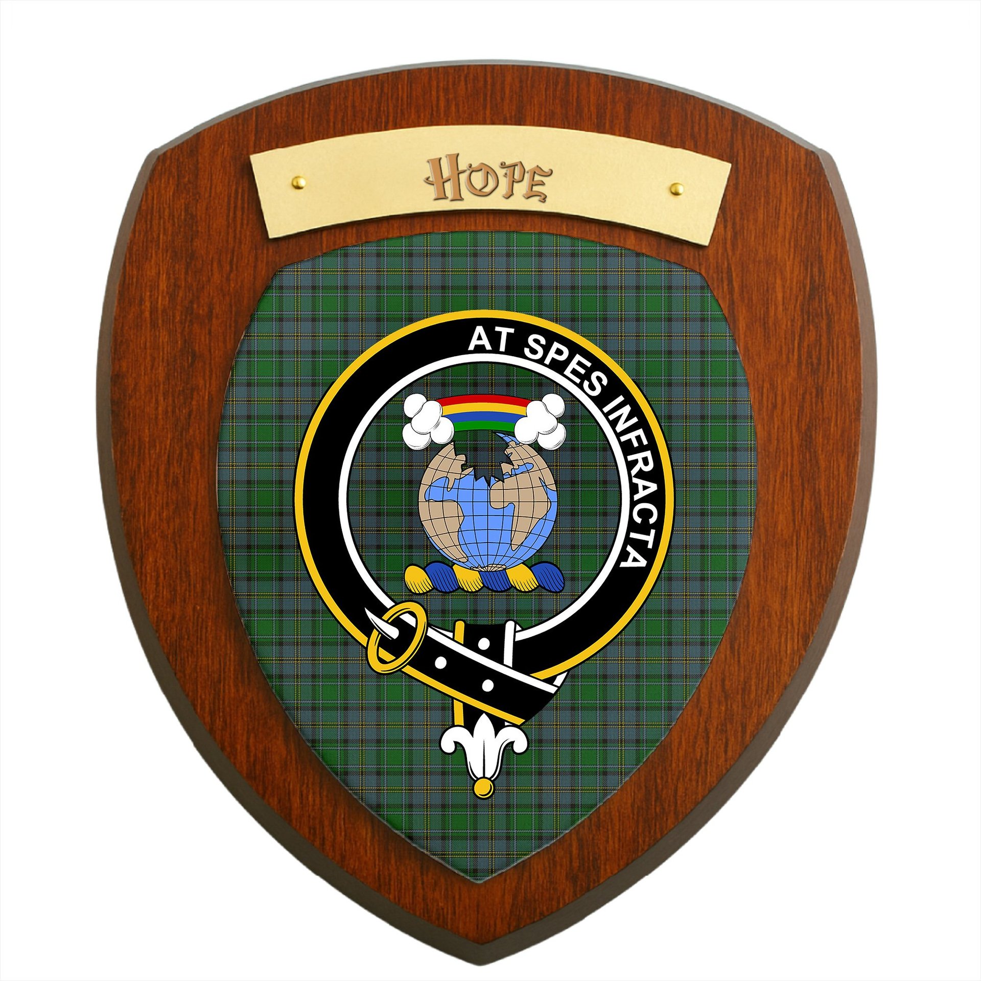 ScotsTee Shop Scottish Hope Vere Clan Crest Scottish Tartan Wooden Wall Plaque