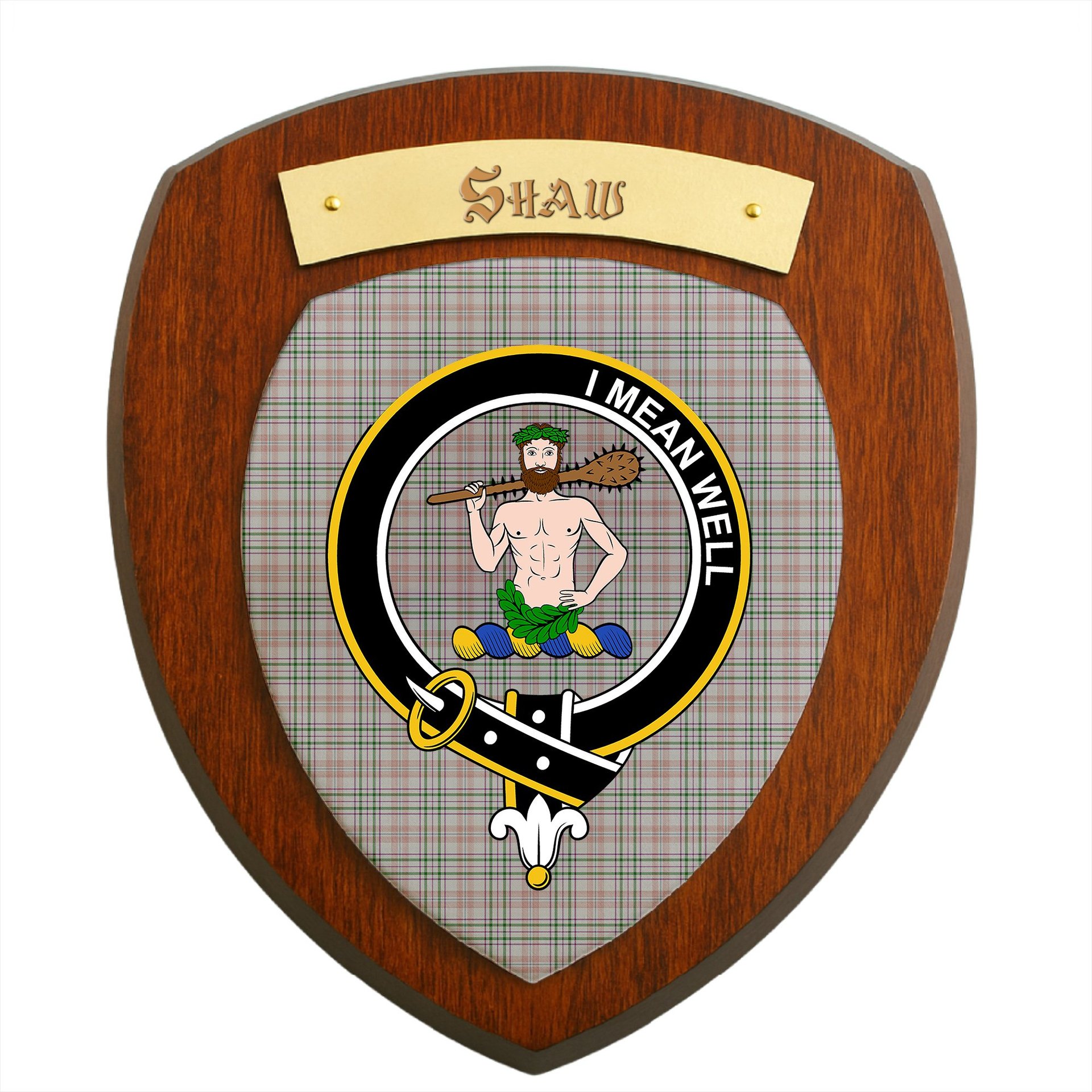 ScotsTee Shop Scottish Shaw Dress Clan Crest Scottish Tartan Wooden Wall Plaque