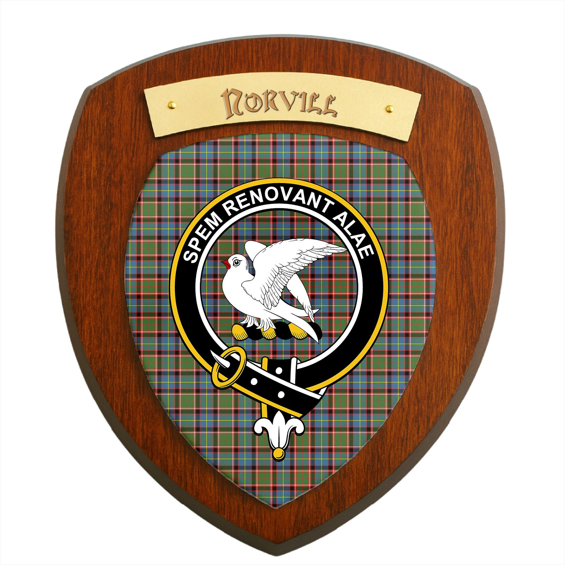 ScotsTee Shop Scottish Norvill Clan Crest Scottish Tartan Wooden Wall Plaque
