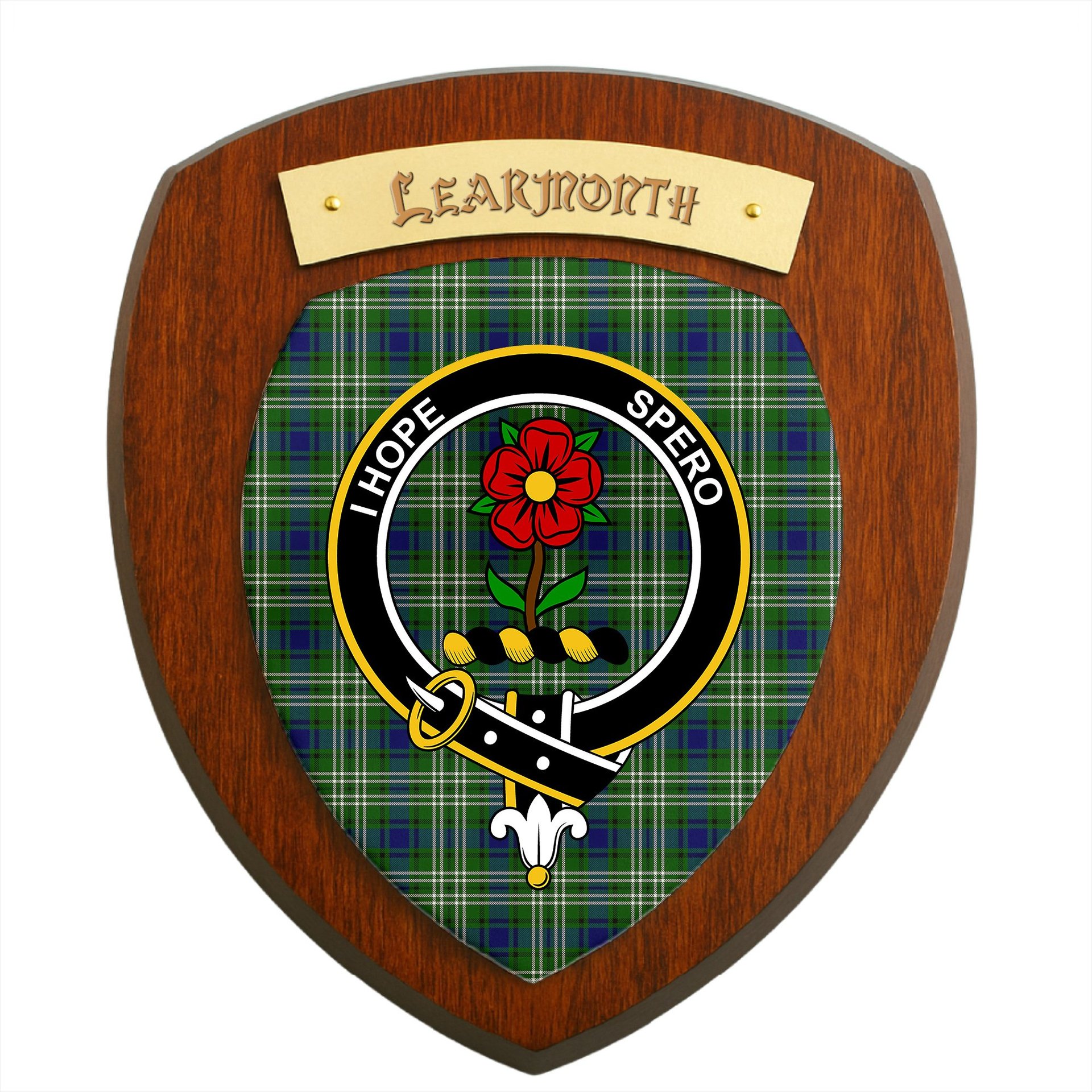 ScotsTee Shop Scottish Learmonth Clan Crest Scottish Tartan Wooden Wall Plaque