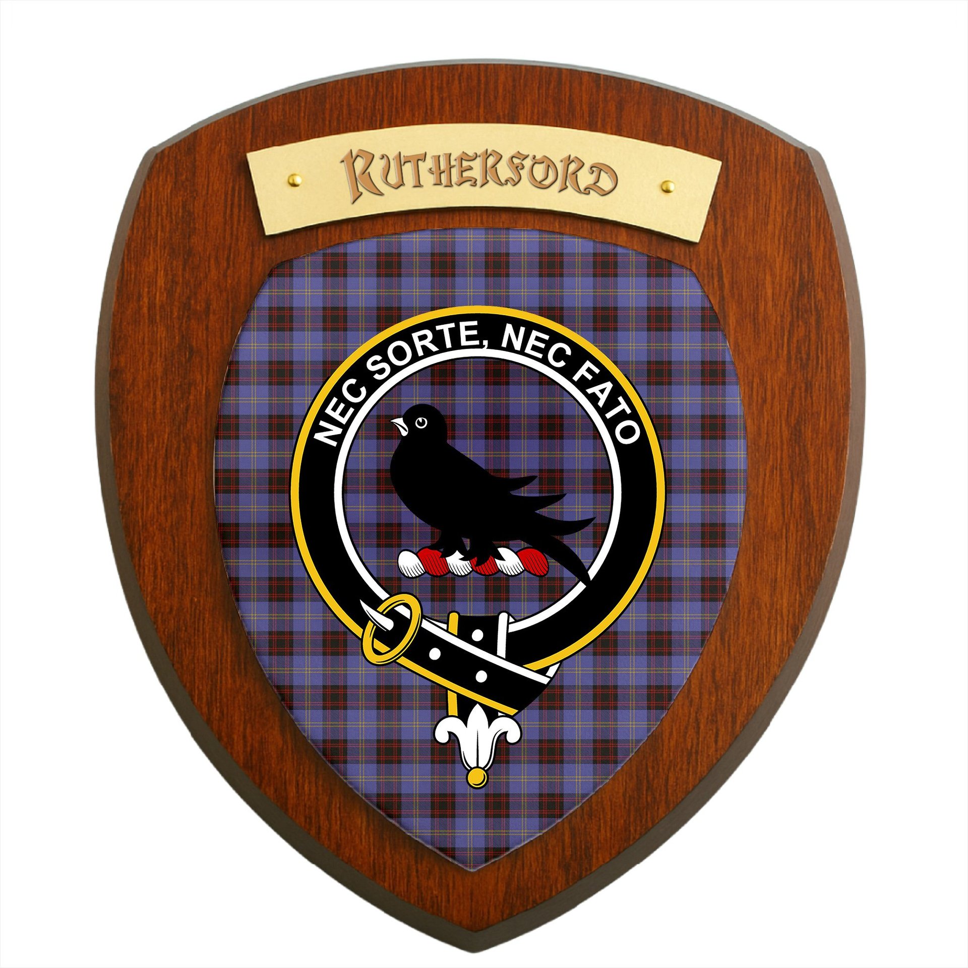 ScotsTee Shop Scottish Rutherford Clan Crest Scottish Tartan Wooden Wall Plaque