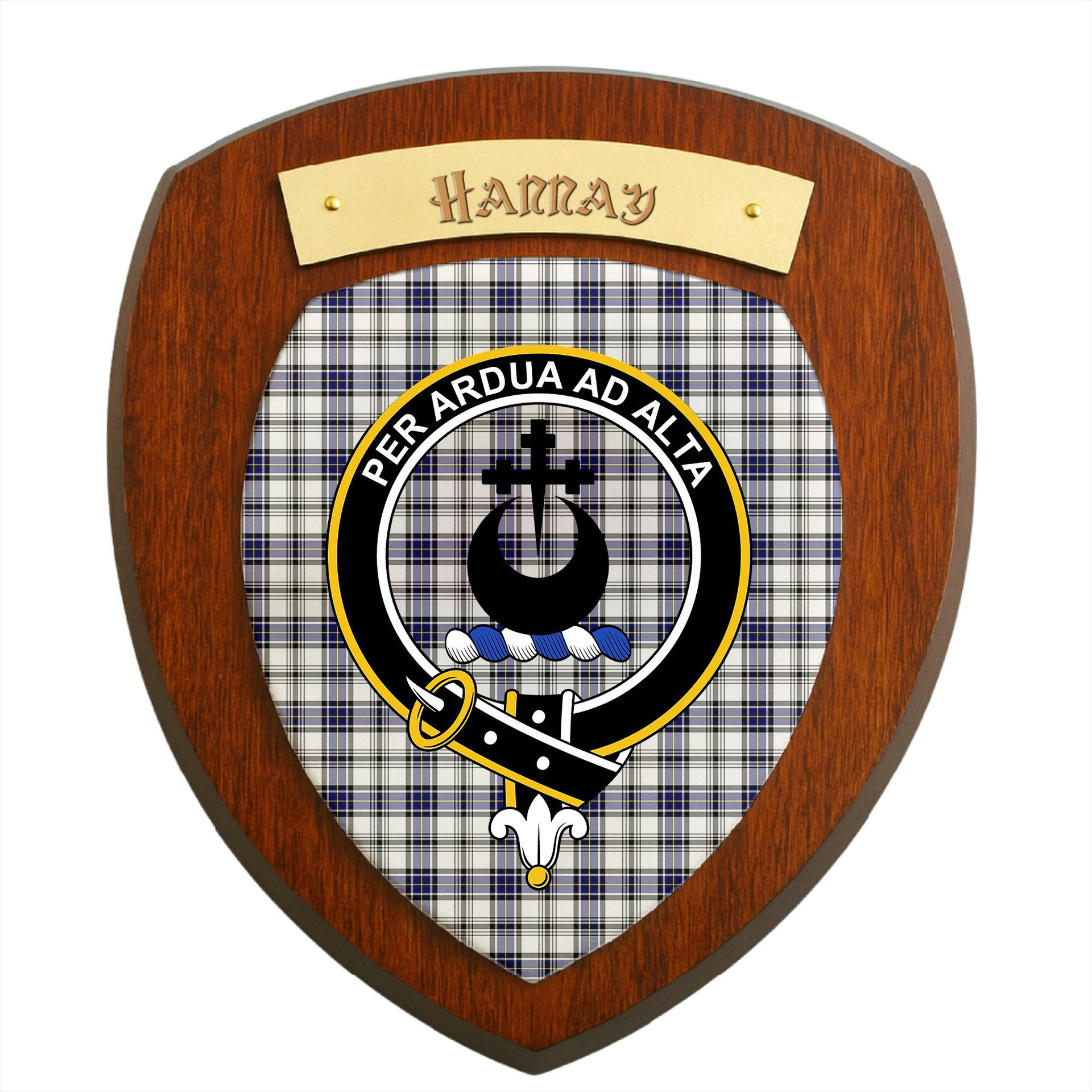 ScotsTee Shop Scottish Hannay Modern Clan Crest Scottish Tartan Wooden Wall Plaque