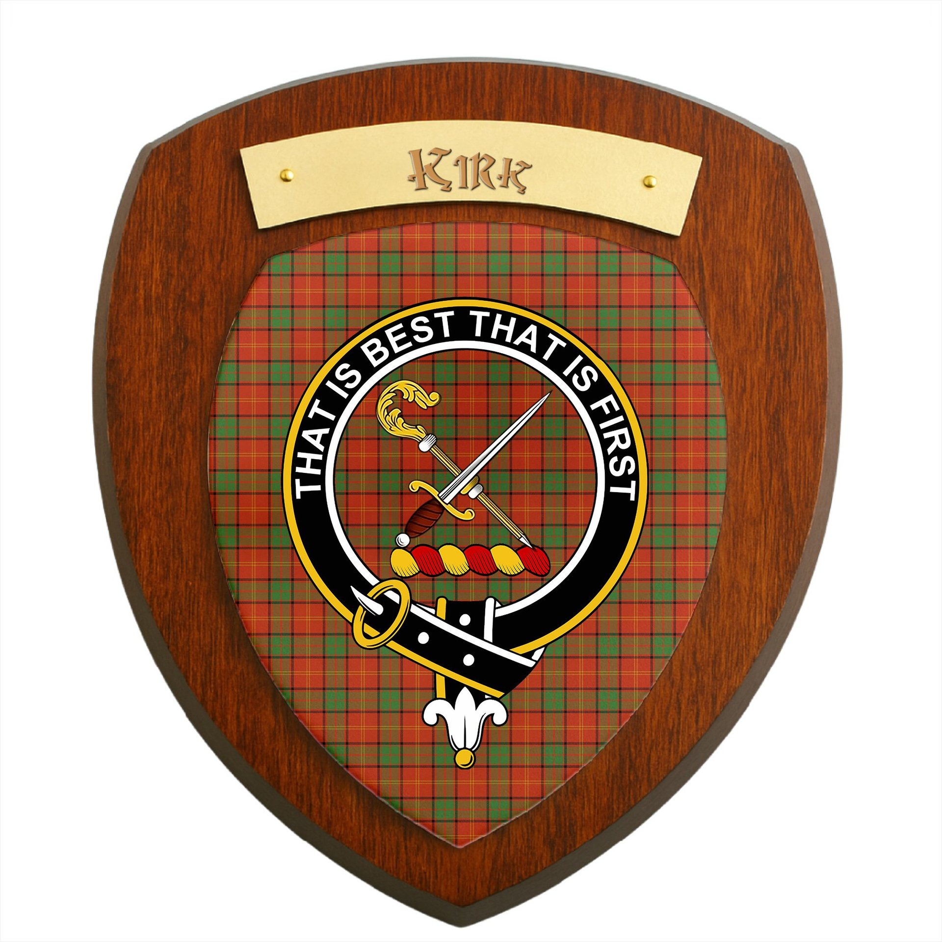 ScotsTee Shop Scottish Kirk Ancient Clan Crest Scottish Tartan Wooden Wall Plaque