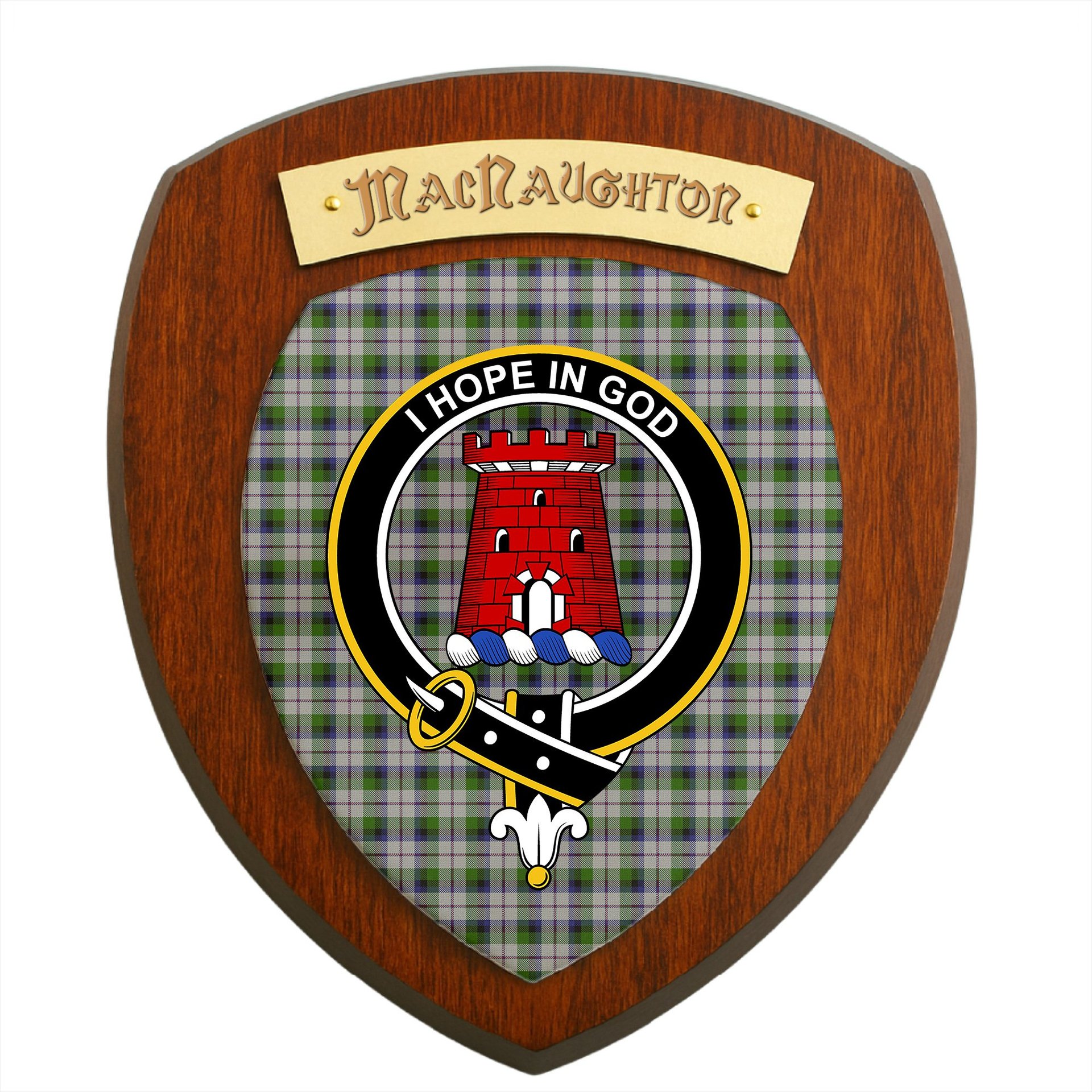 ScotsTee Shop Scottish MacNaughton Dress Clan Crest Scottish Tartan Wooden Wall Plaque