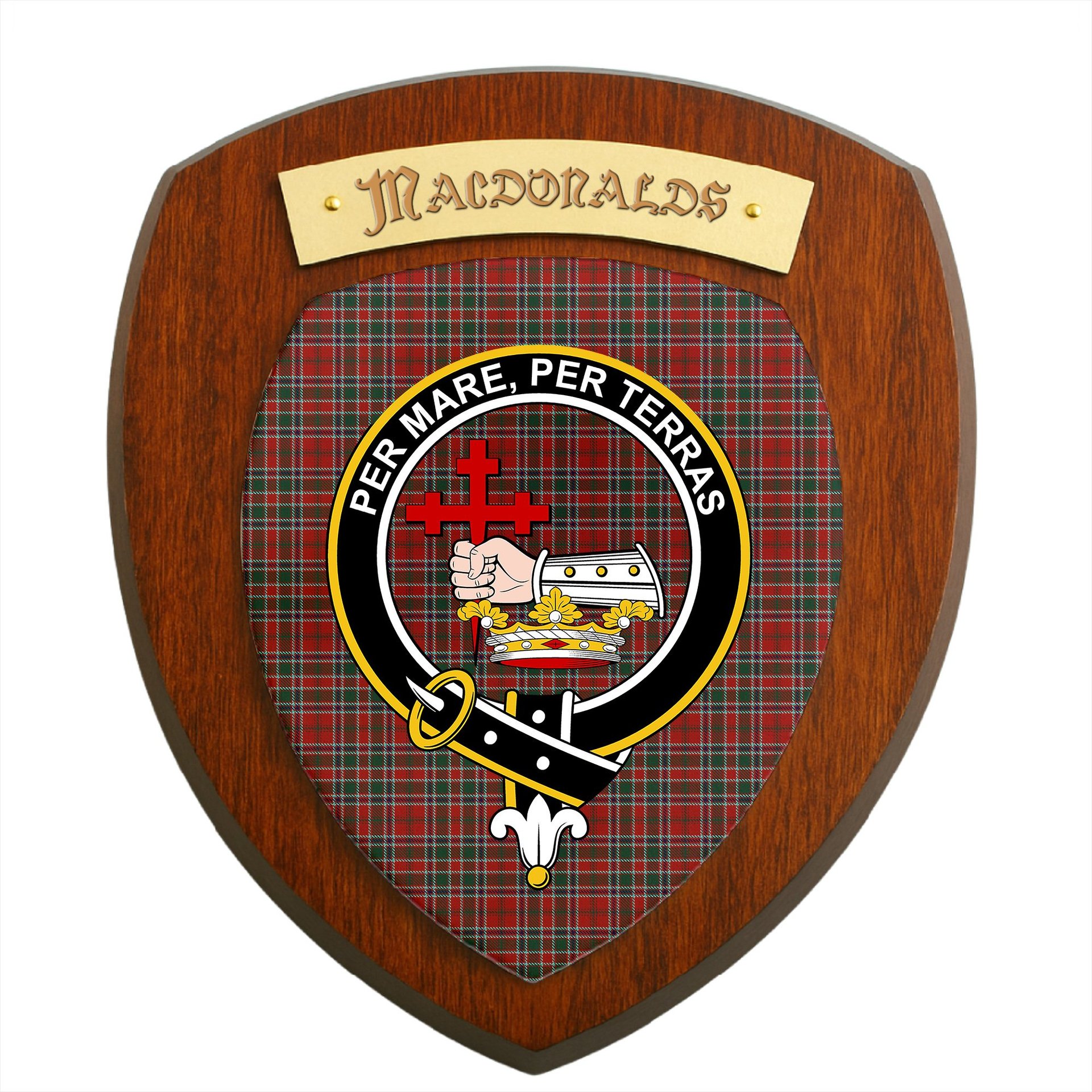 ScotsTee Shop Scottish MacDonald of Lochmaddy Clan Crest Scottish Tartan Wooden Wall Plaque