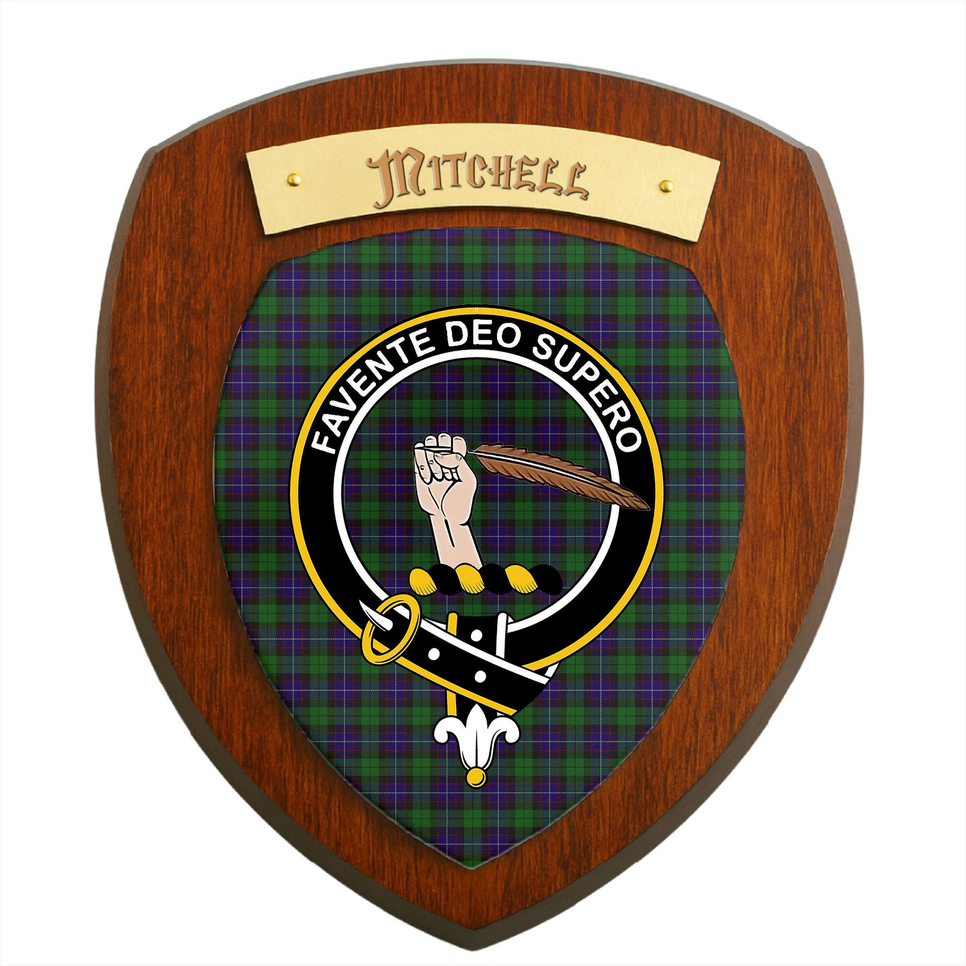 ScotsTee Shop Scottish Mitchell Clan Crest Scottish Tartan Wooden Wall Plaque