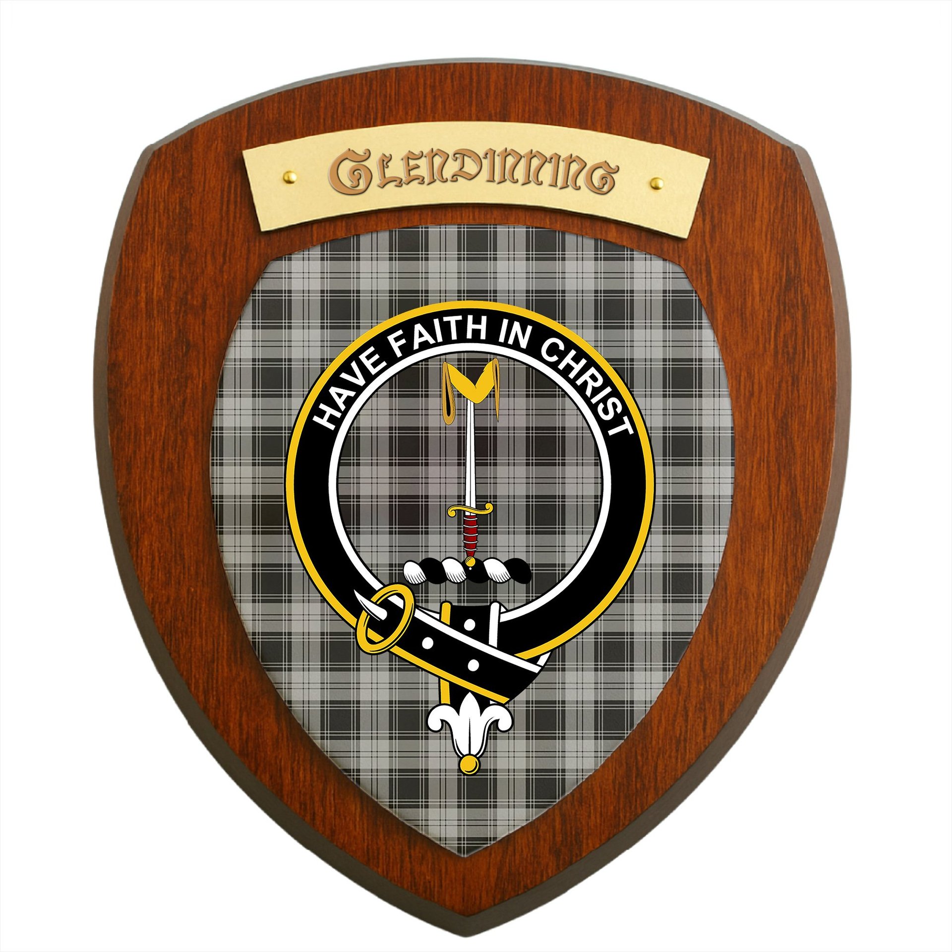 ScotsTee Shop Scottish Glendinning Clan Crest Scottish Tartan Wooden Wall Plaque