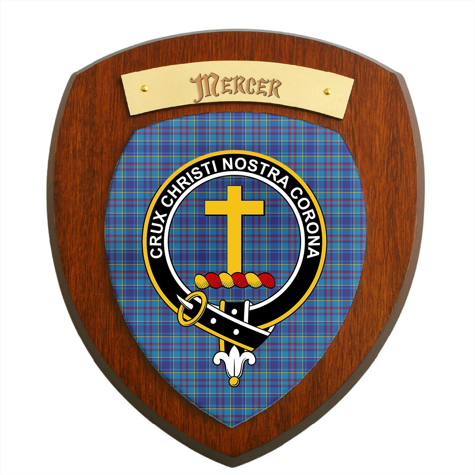 ScotsTee Shop Scottish Mercer Modern Clan Crest Scottish Tartan Wooden Wall Plaque