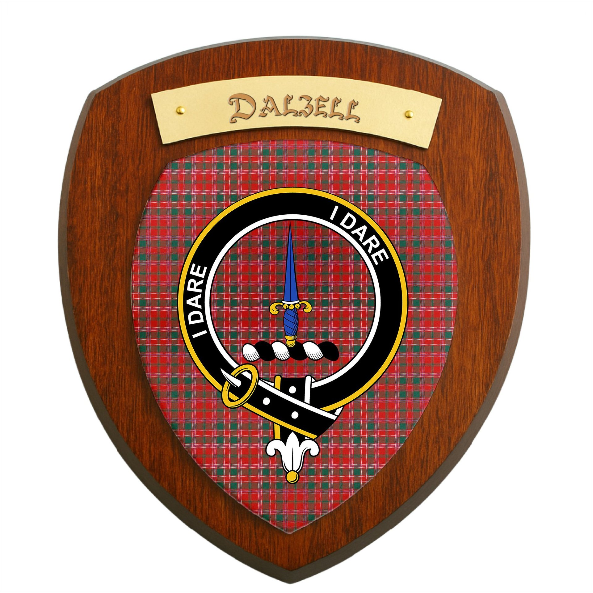 ScotsTee Shop Scottish Dalzell Modern Clan Crest Scottish Tartan Wooden Wall Plaque