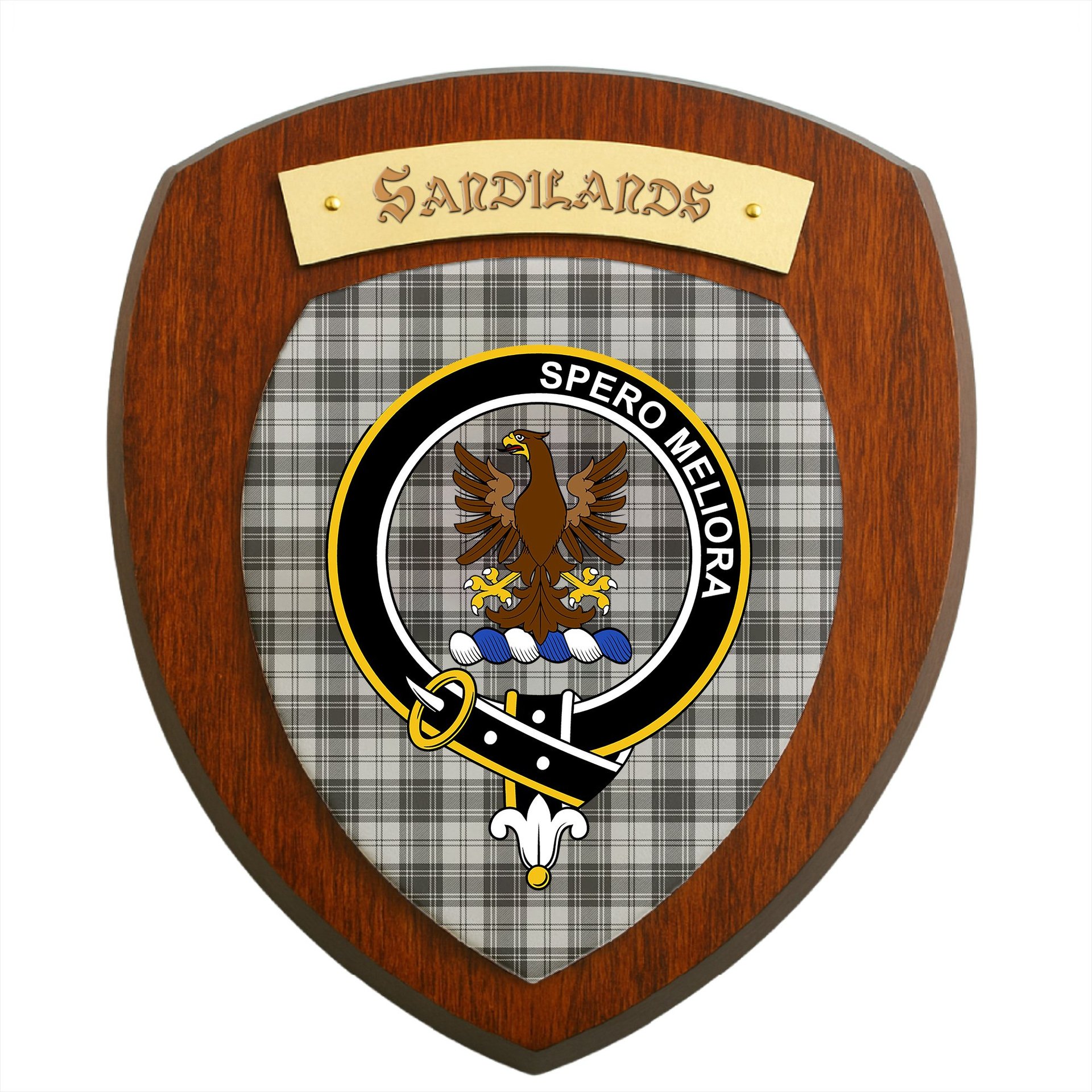 ScotsTee Shop Scottish Sandilands Grey Clan Crest Scottish Tartan Wooden Wall Plaque