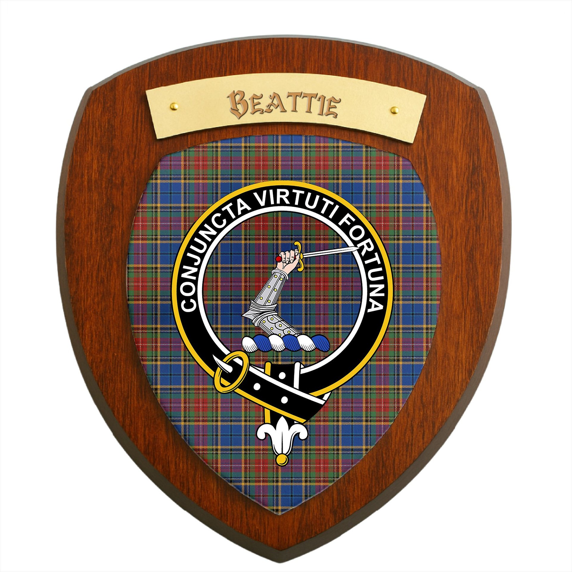 ScotsTee Shop Scottish Beattie (Beatty) Modern Clan Crest Scottish Tartan Wooden Wall Plaque