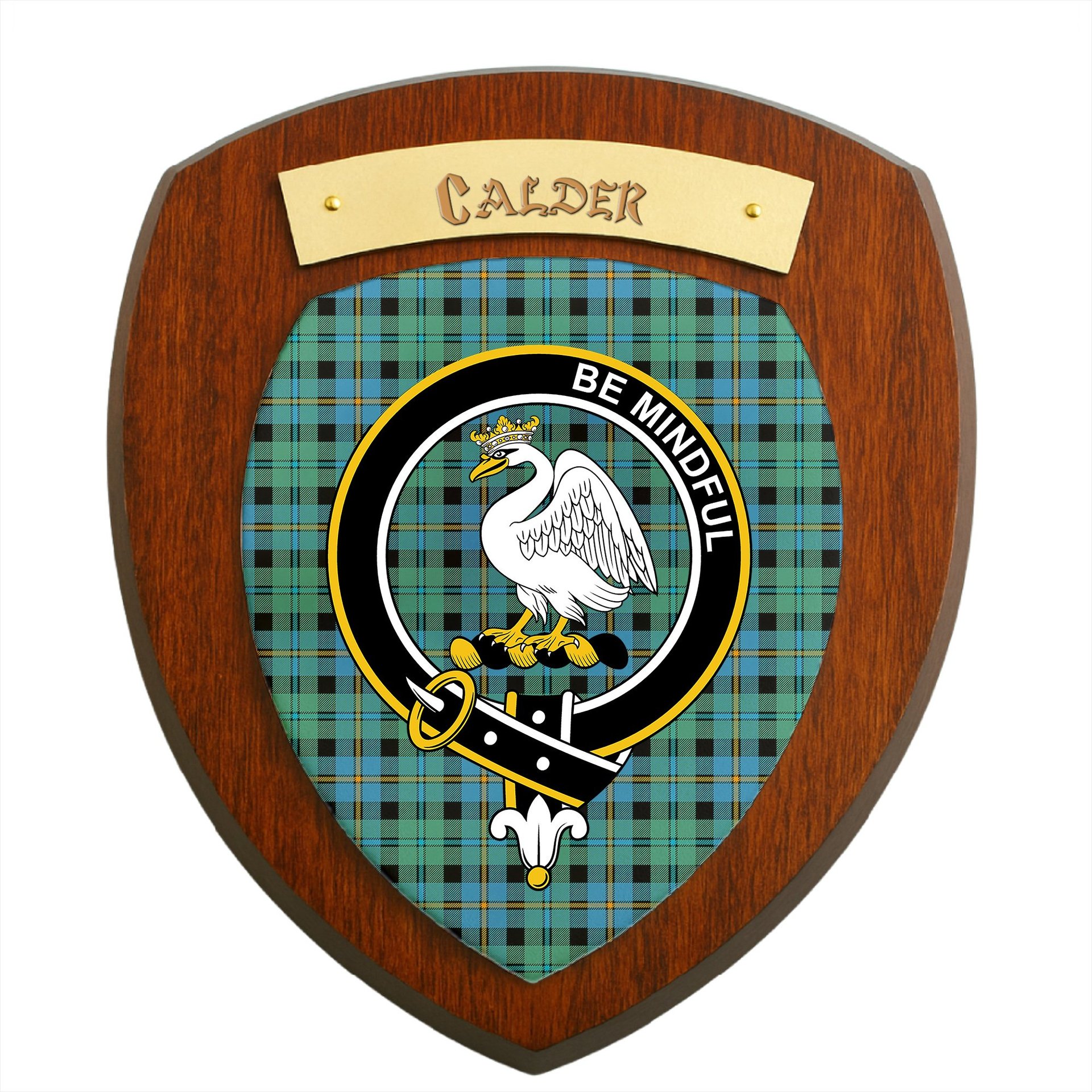 ScotsTee Shop Scottish Calder Ancient Clan Crest Scottish Tartan Wooden Wall Plaque