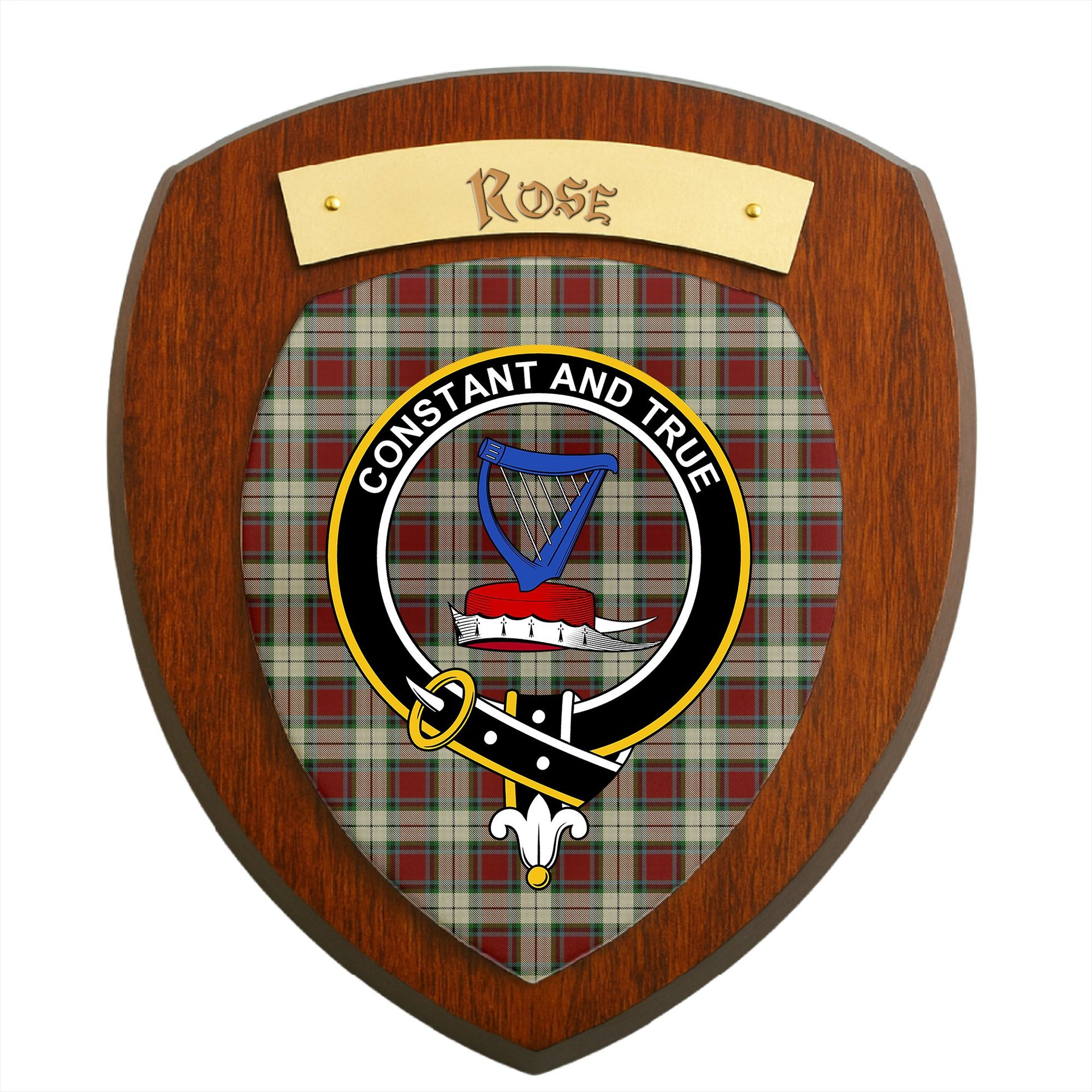 ScotsTee Shop Scottish Rose White Dress Clan Crest Scottish Tartan Wooden Wall Plaque