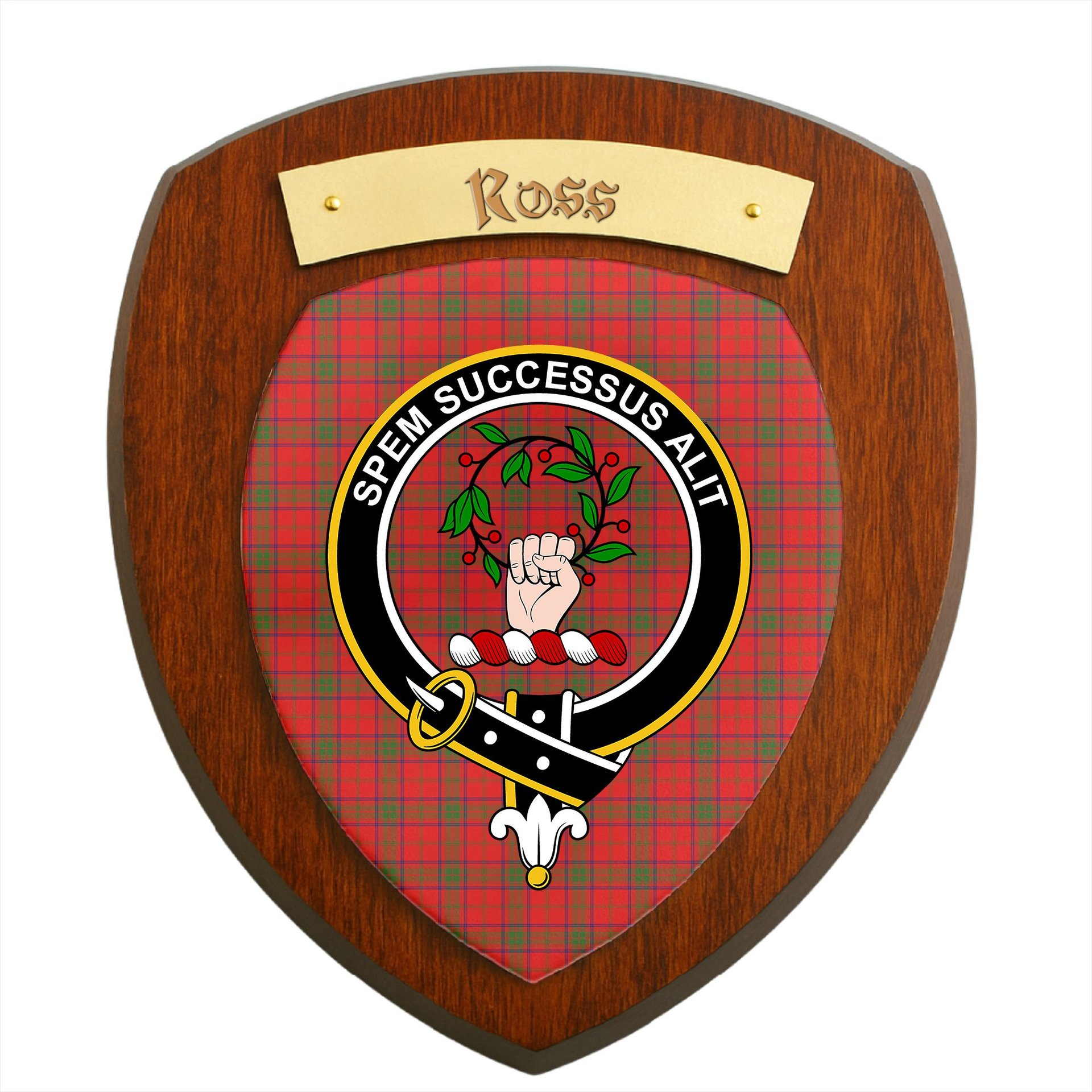 ScotsTee Shop Scottish Ross Modern Clan Crest Scottish Tartan Wooden Wall Plaque