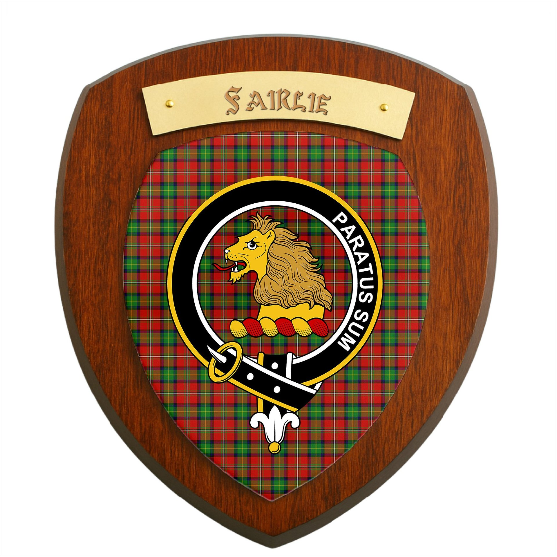 ScotsTee Shop Scottish Fairlie Modern Clan Crest Scottish Tartan Wooden Wall Plaque