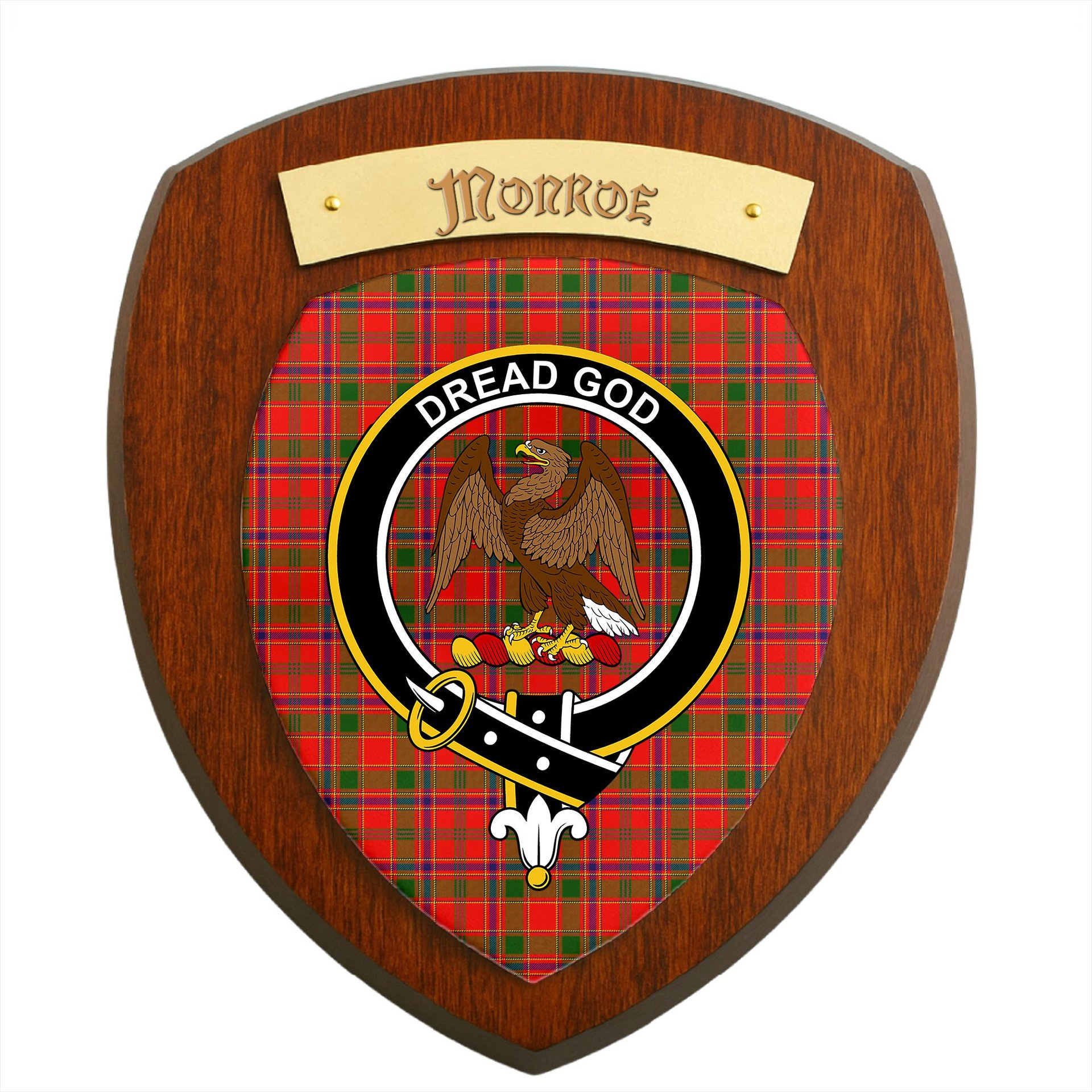 ScotsTee Shop Scottish Monroe Modern Clan Crest Scottish Tartan Wooden Wall Plaque