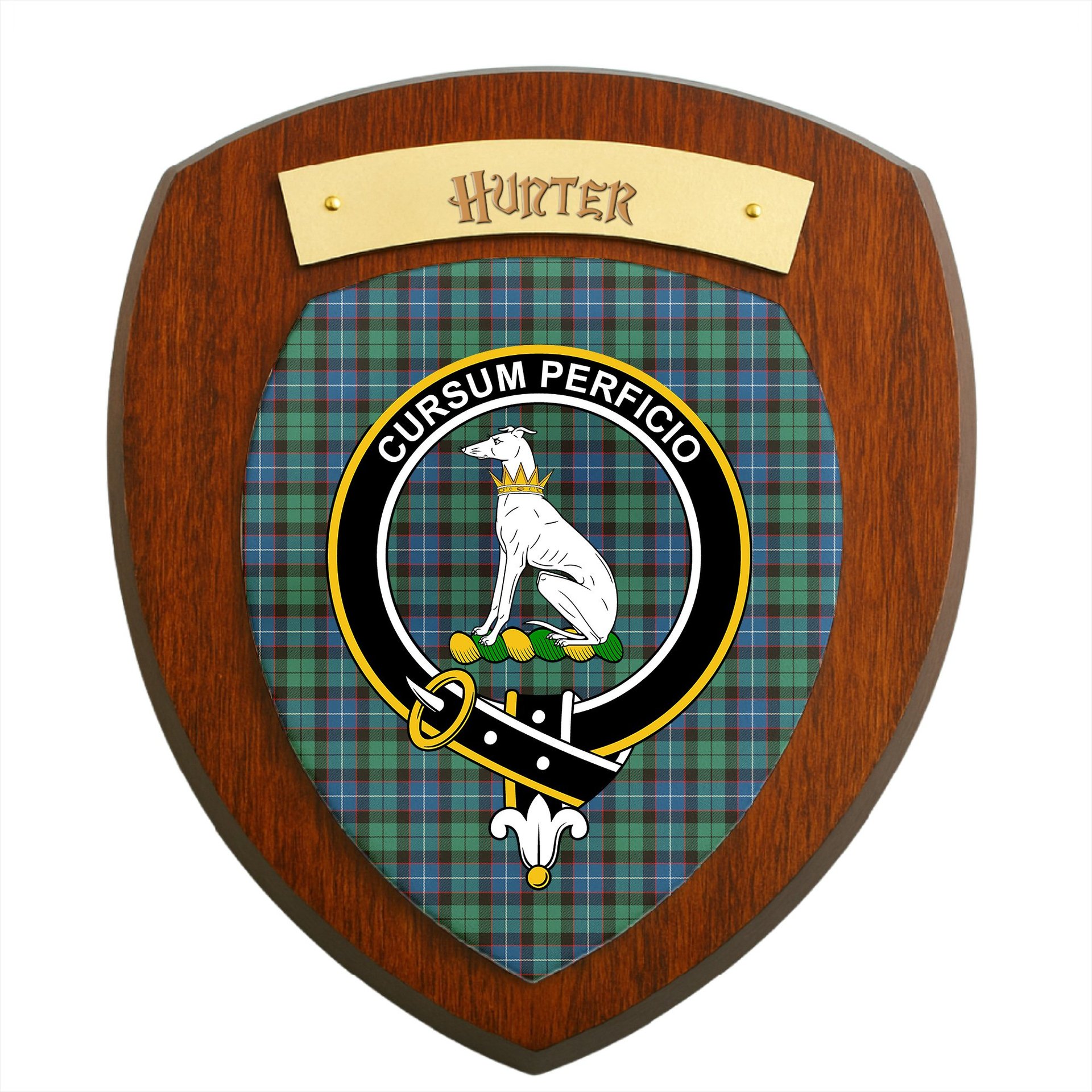 ScotsTee Shop Scottish Hunter Ancient Clan Crest Scottish Tartan Wooden Wall Plaque