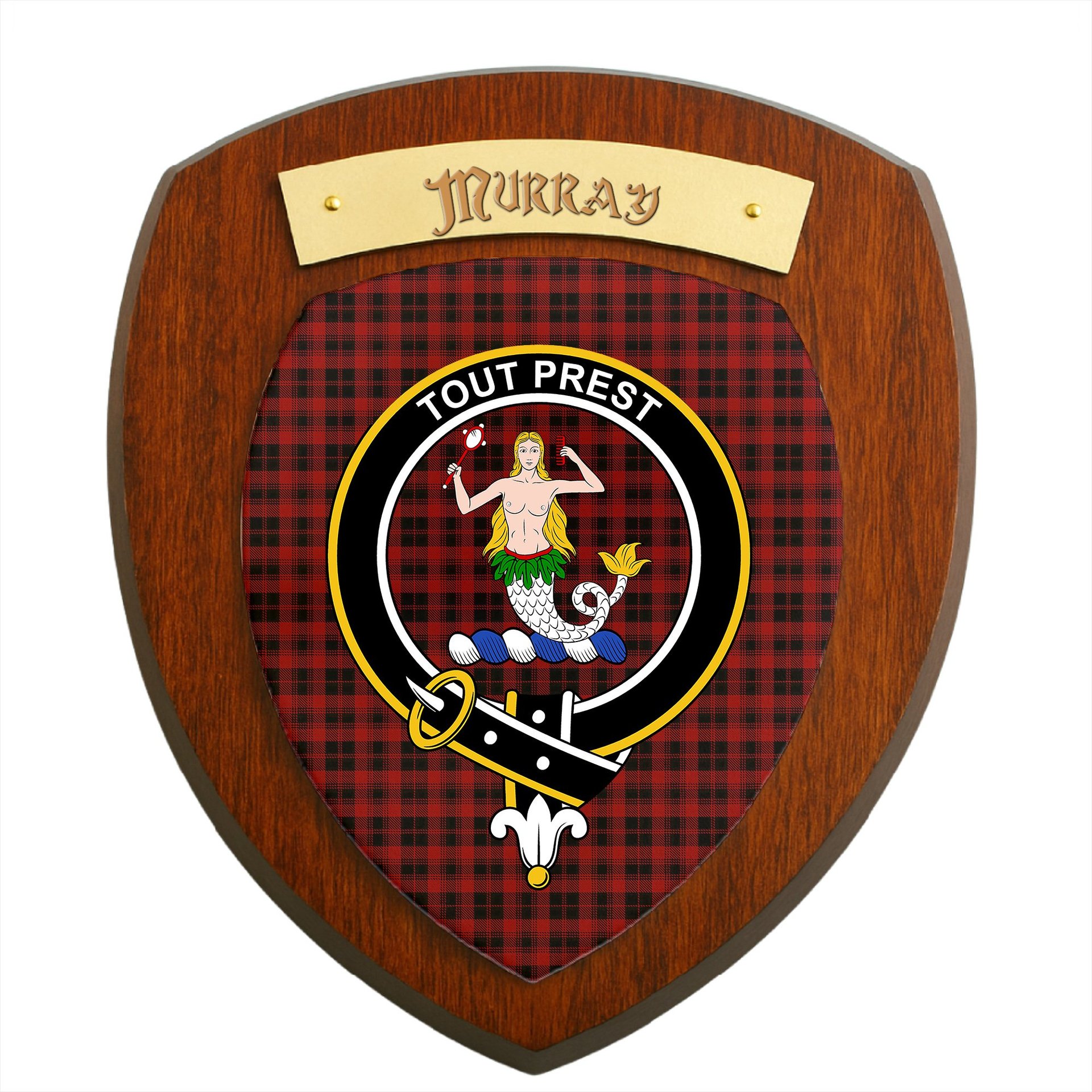 ScotsTee Shop Scottish Murray of Ochtertyre Clan Crest Scottish Tartan Wooden Wall Plaque