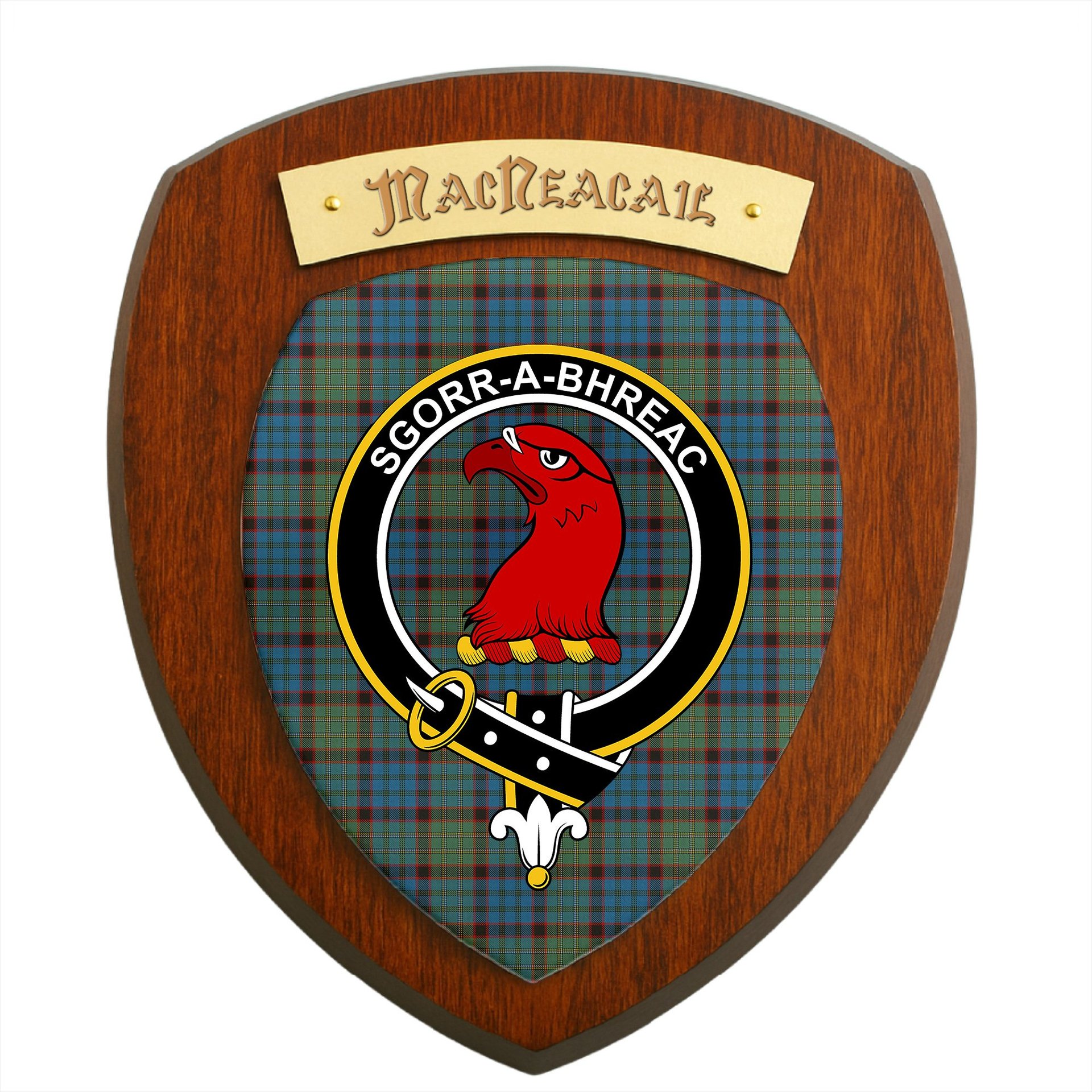 ScotsTee Shop Scottish MacNeacail Hunting Clan Crest Scottish Tartan Wooden Wall Plaque
