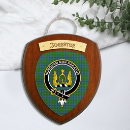 ScotsTee Shop Scottish Johnstone Clan Crest Scottish Tartan Wooden Wall Plaque