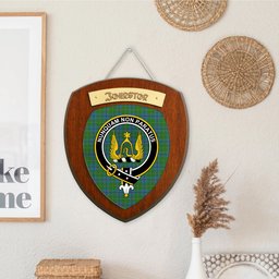 ScotsTee Shop Scottish Johnstone Clan Crest Scottish Tartan Wooden Wall Plaque