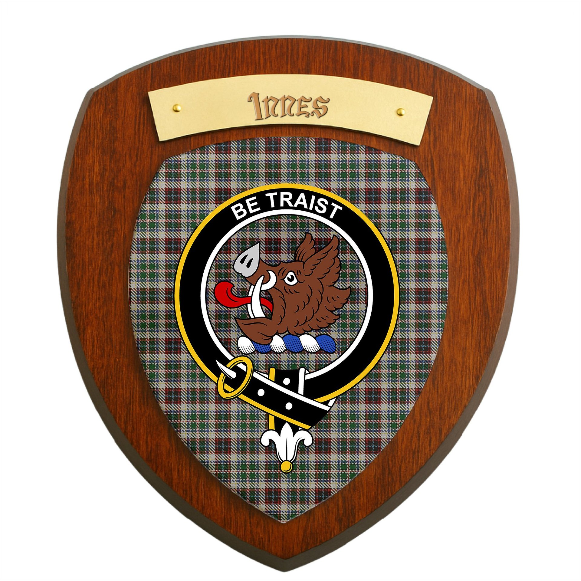 ScotsTee Shop Scottish Innes Dress Clan Crest Scottish Tartan Wooden Wall Plaque