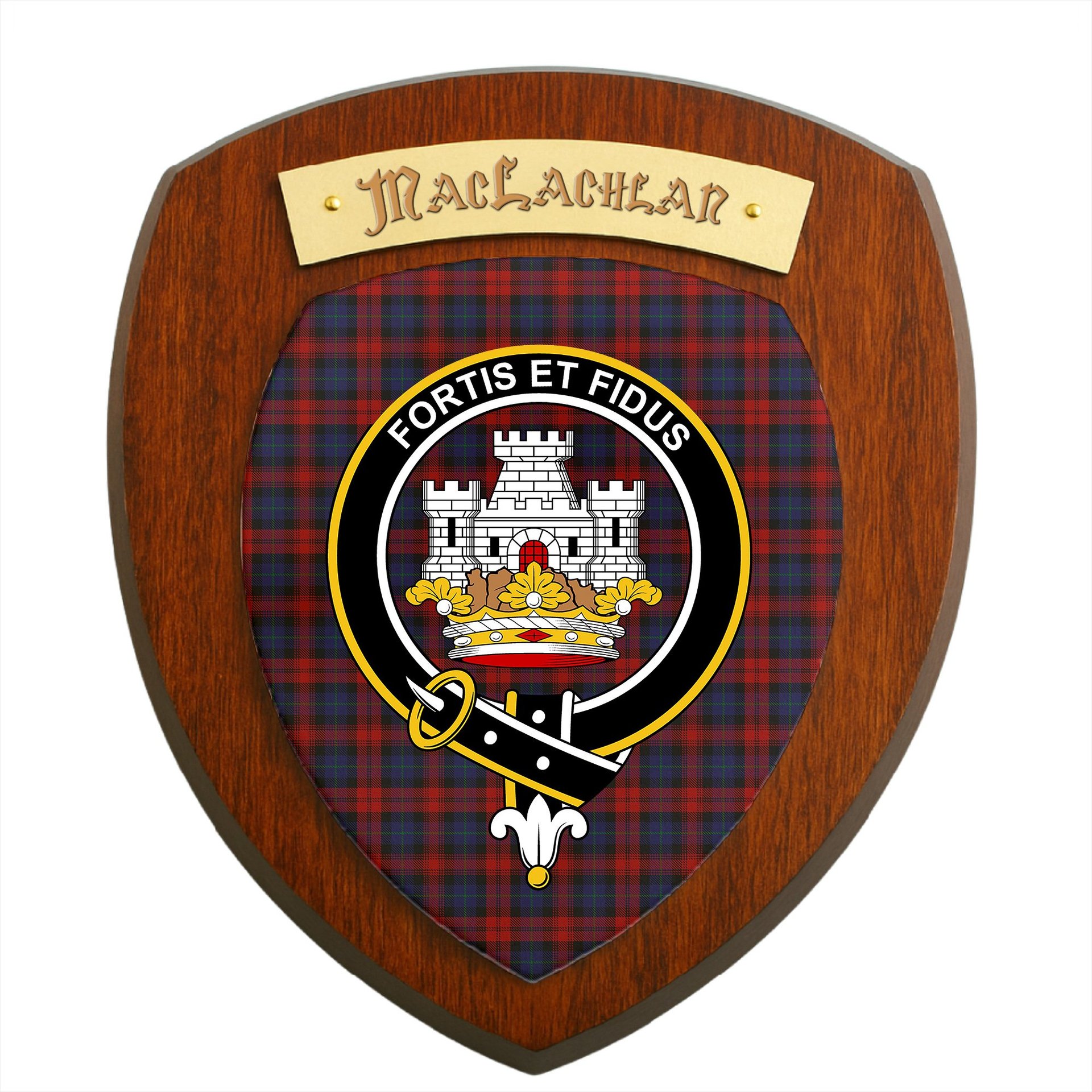 ScotsTee Shop Scottish MacLachlan Clan Crest Scottish Tartan Wooden Wall Plaque