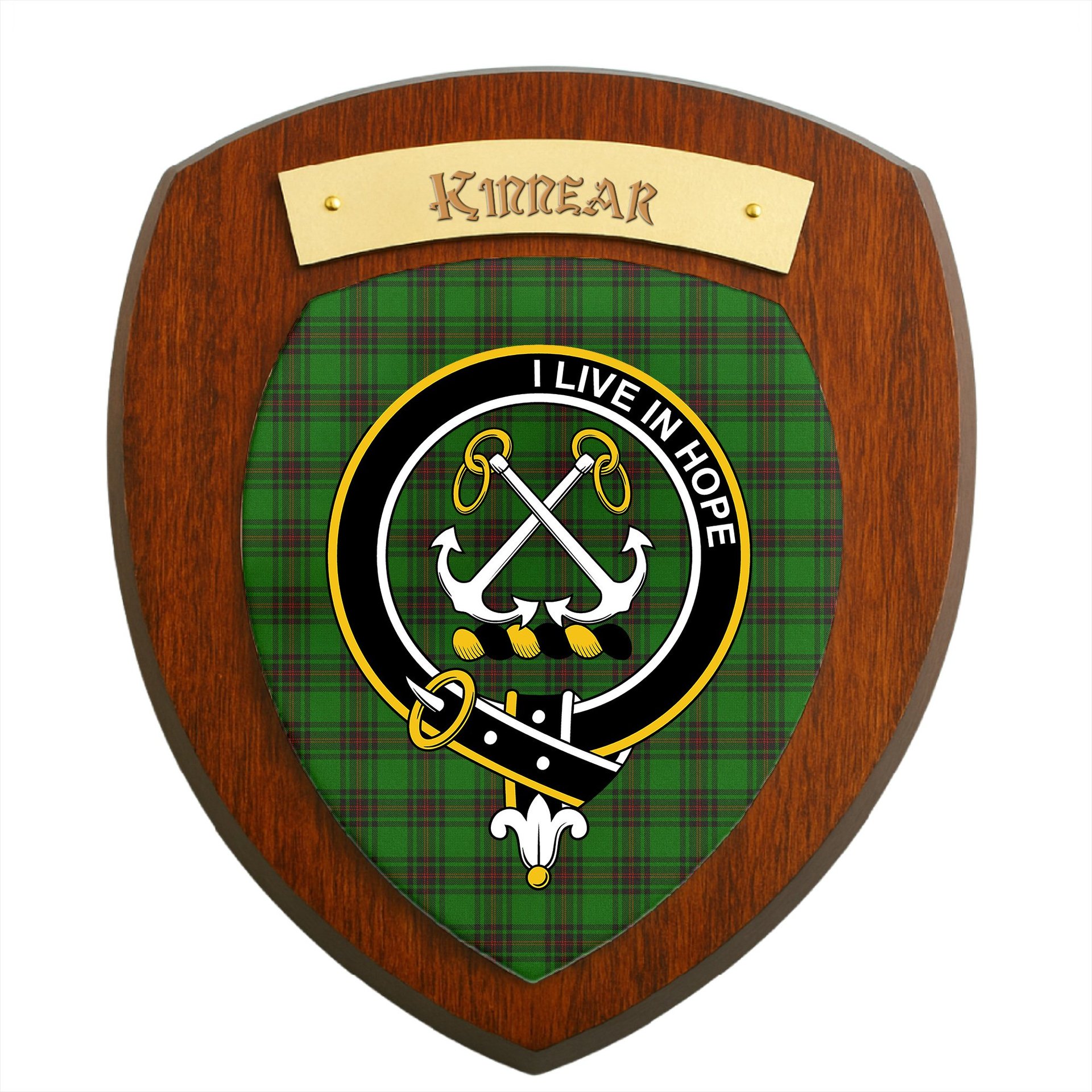 ScotsTee Shop Scottish Kinnear Clan Crest Scottish Tartan Wooden Wall Plaque