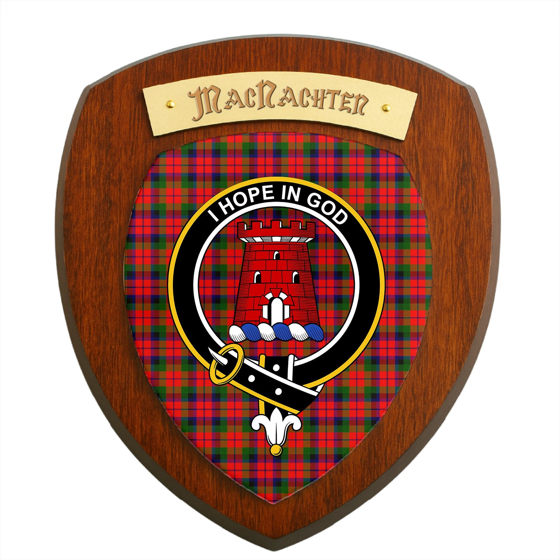 ScotsTee Shop Scottish MacNachten Modern Clan Crest Scottish Tartan Wooden Wall Plaque