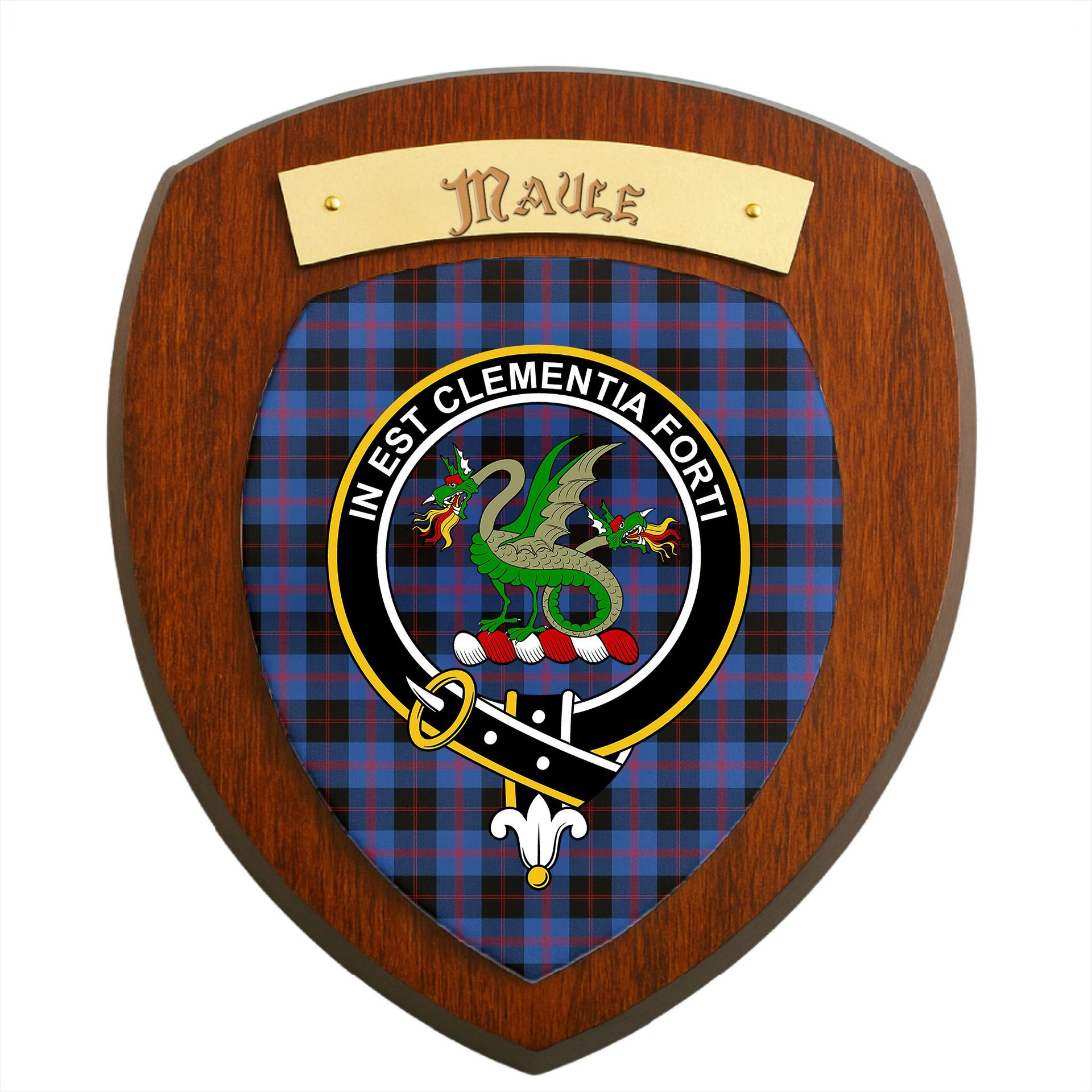 ScotsTee Shop Scottish Maule Modem Clan Crest Scottish Tartan Wooden Wall Plaque