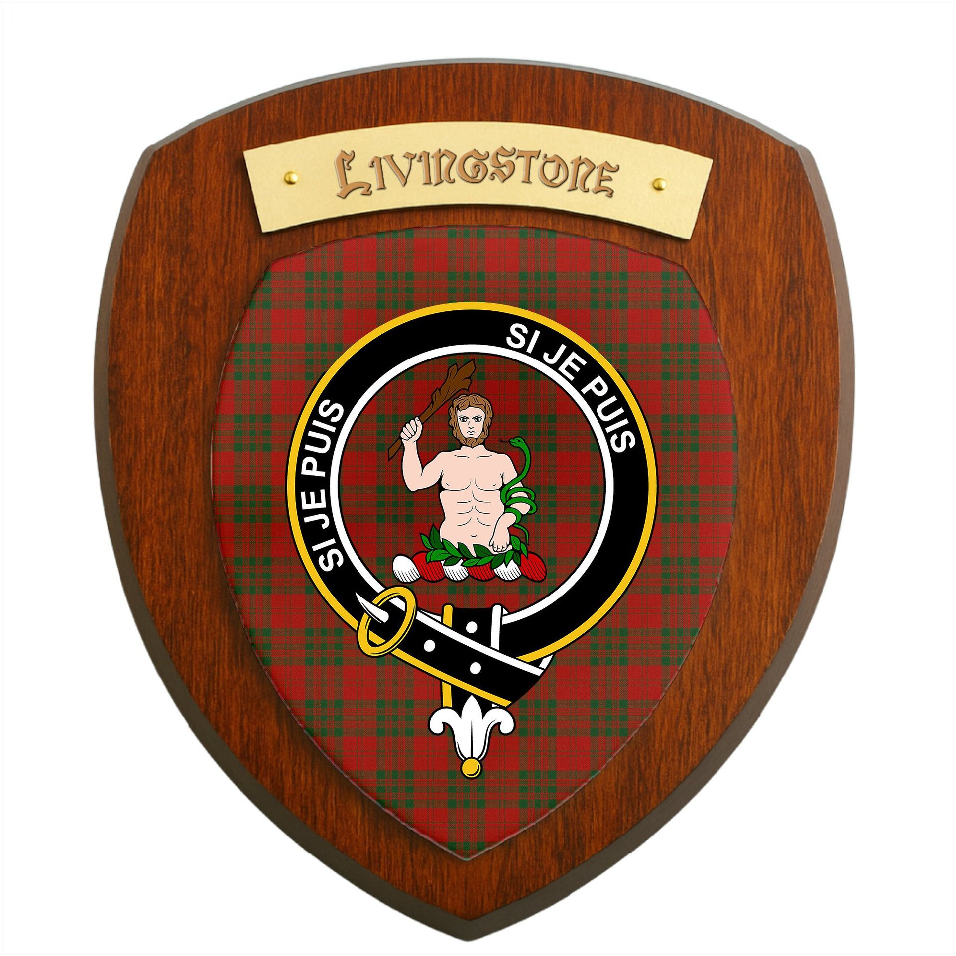 ScotsTee Shop Scottish Livingstone Clan Crest Scottish Tartan Wooden Wall Plaque