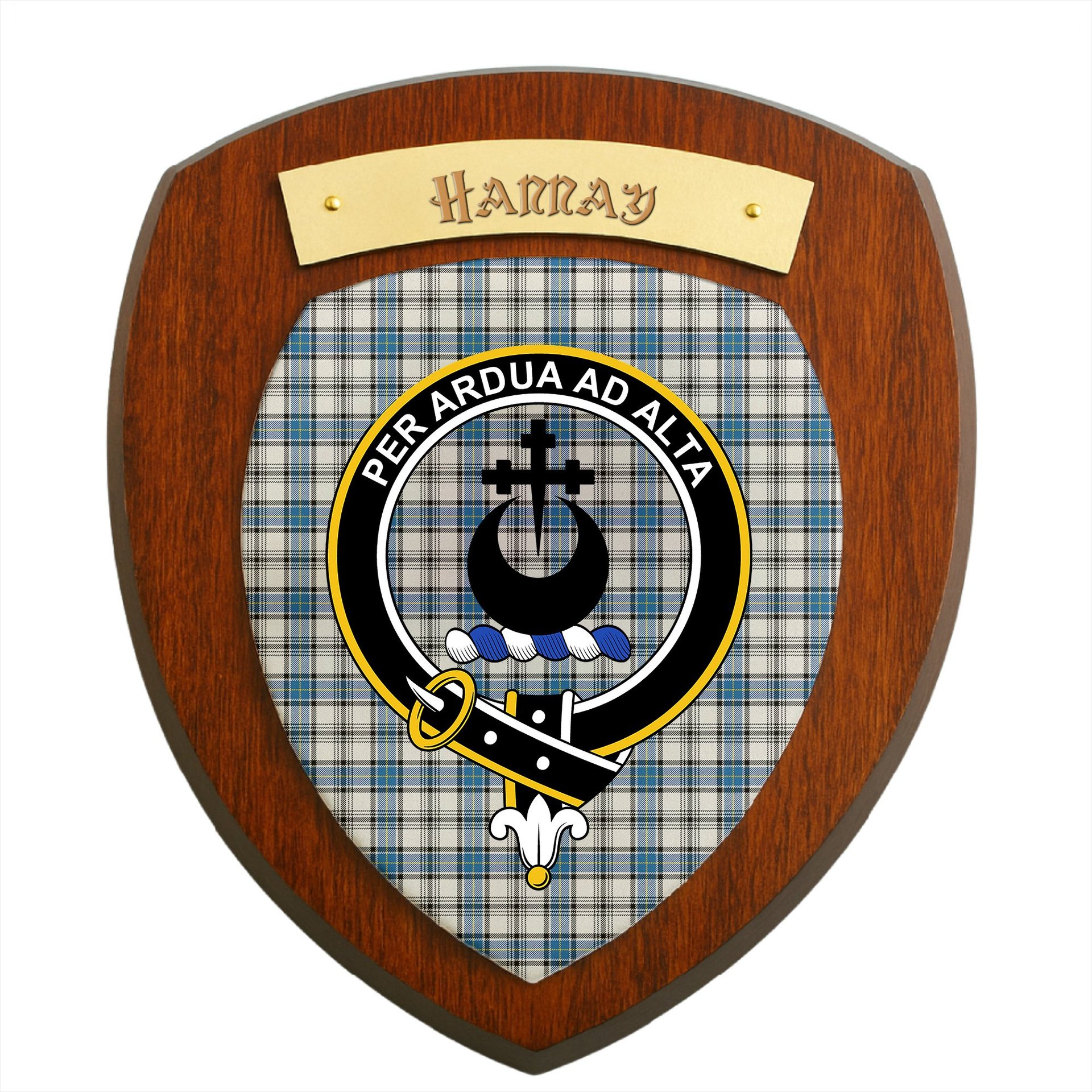 ScotsTee Shop Scottish Hannay Ancient Clan Crest Scottish Tartan Wooden Wall Plaque