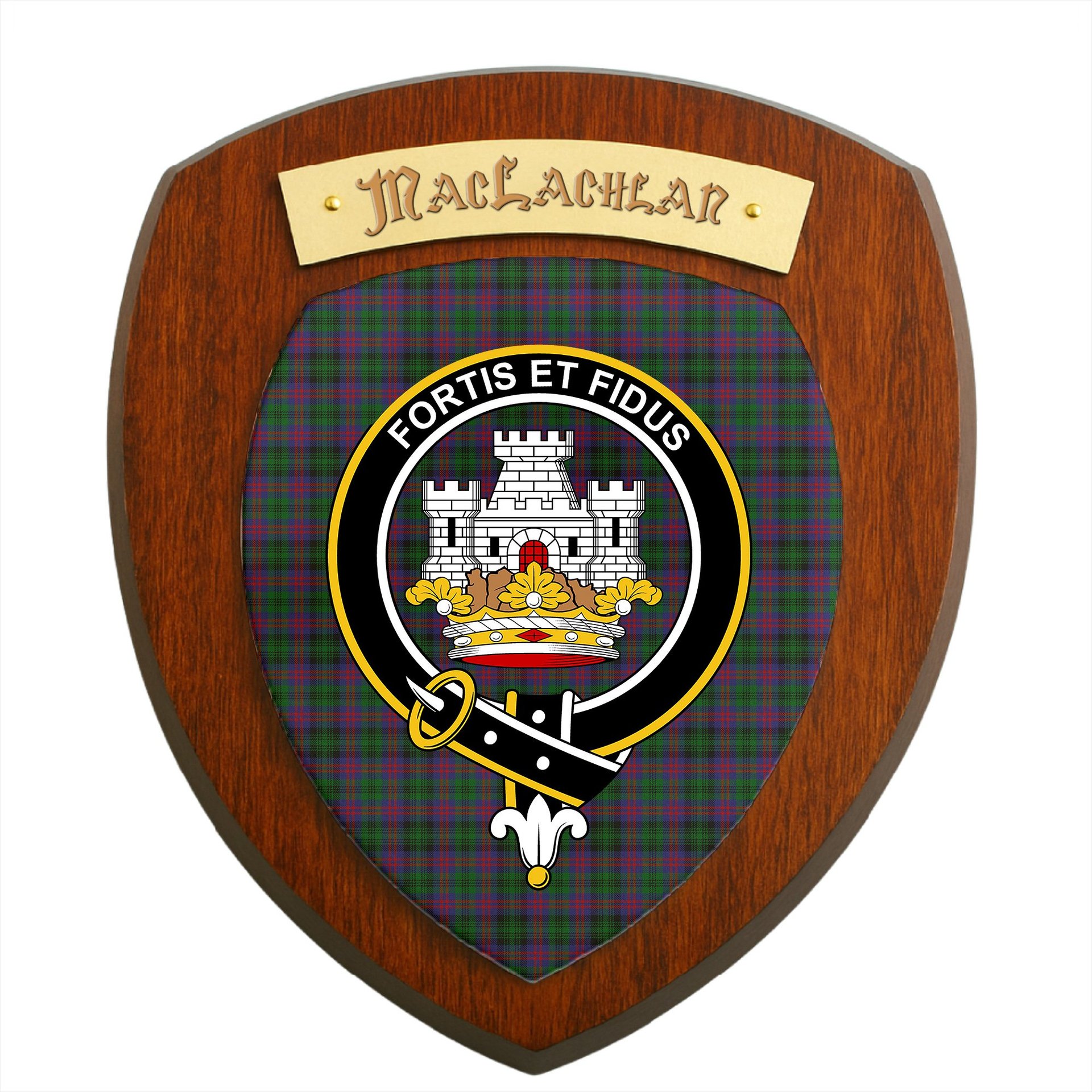 ScotsTee Shop Scottish MacLachlan Hunting Clan Crest Scottish Tartan Wooden Wall Plaque