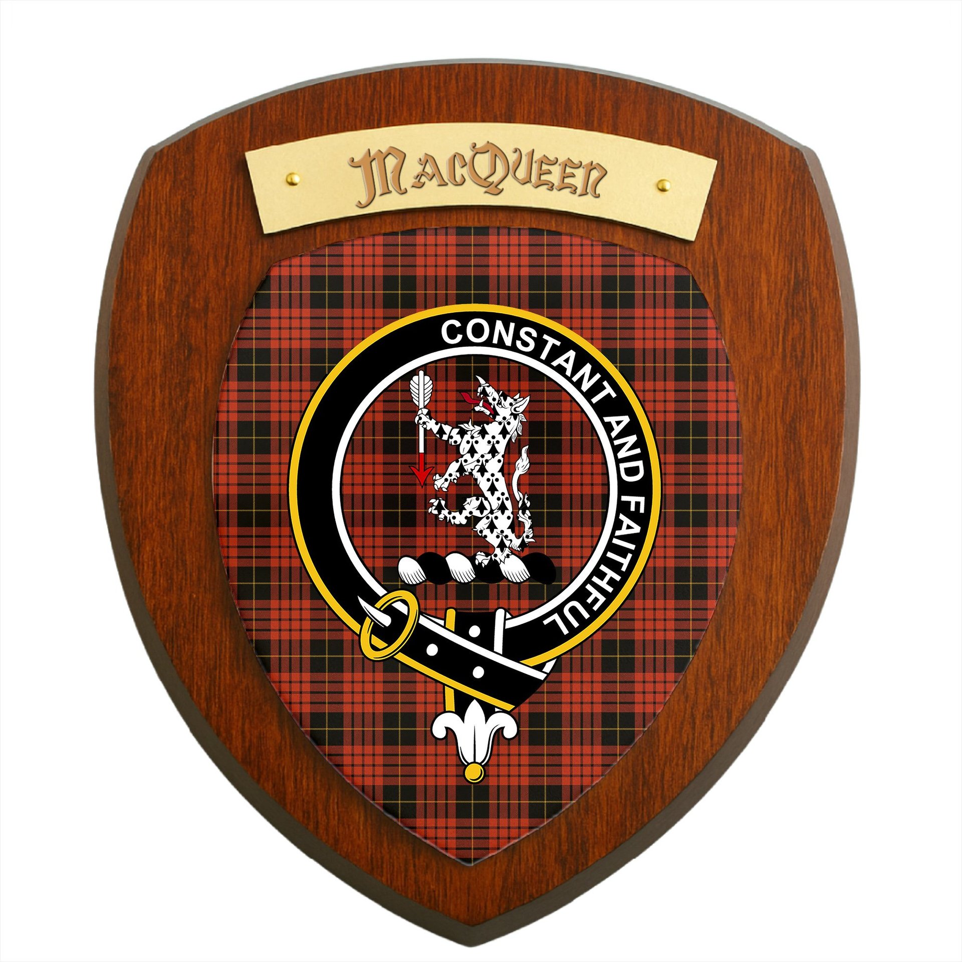 ScotsTee Shop Scottish MacQueen Ancient Clan Crest Scottish Tartan Wooden Wall Plaque