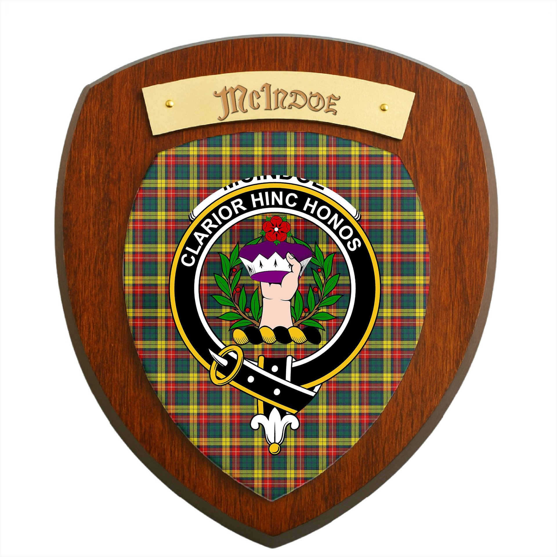 ScotsTee Shop Scottish McIndoe Clan Crest Scottish Tartan Wooden Wall Plaque