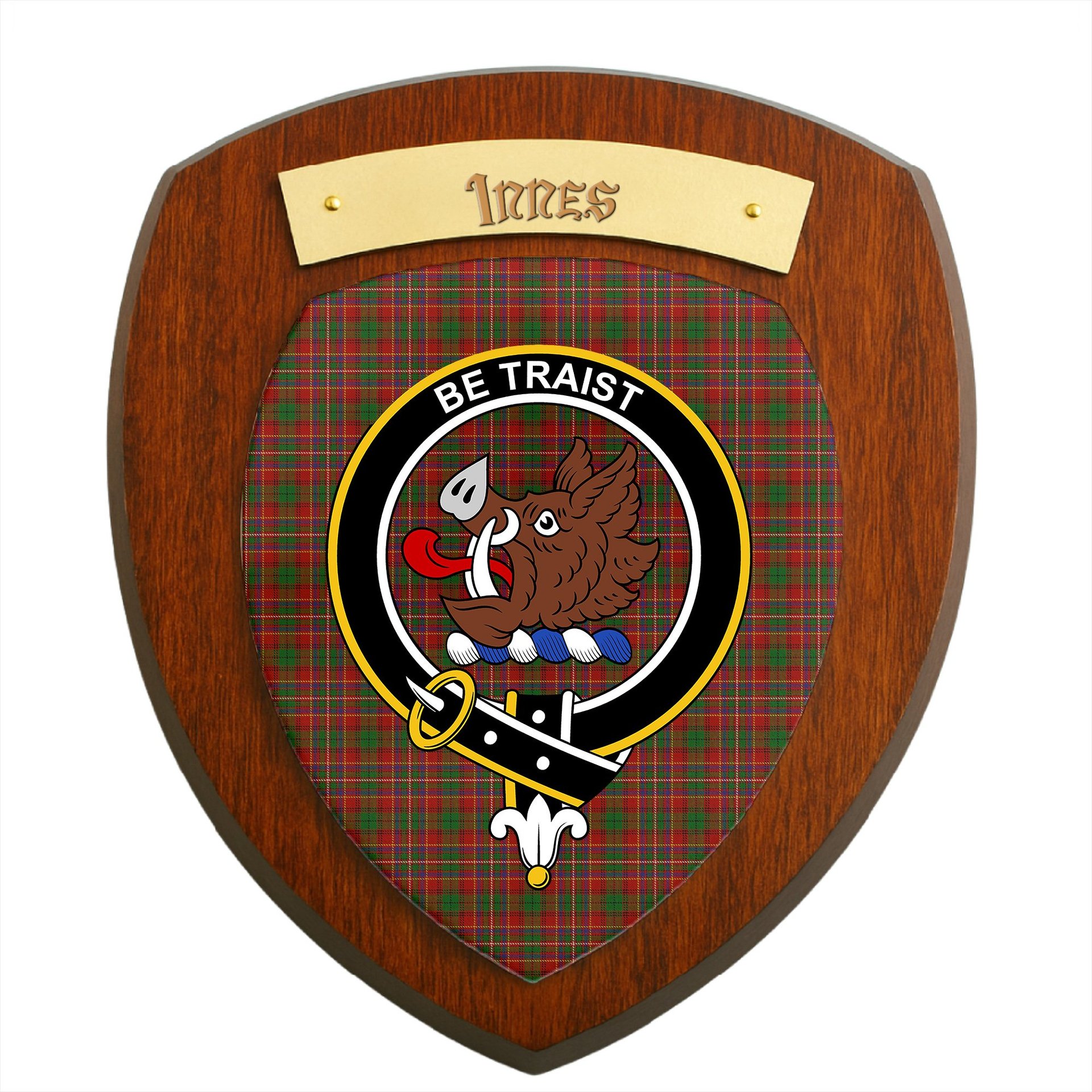 ScotsTee Shop Scottish Innes Clan Crest Scottish Tartan Wooden Wall Plaque