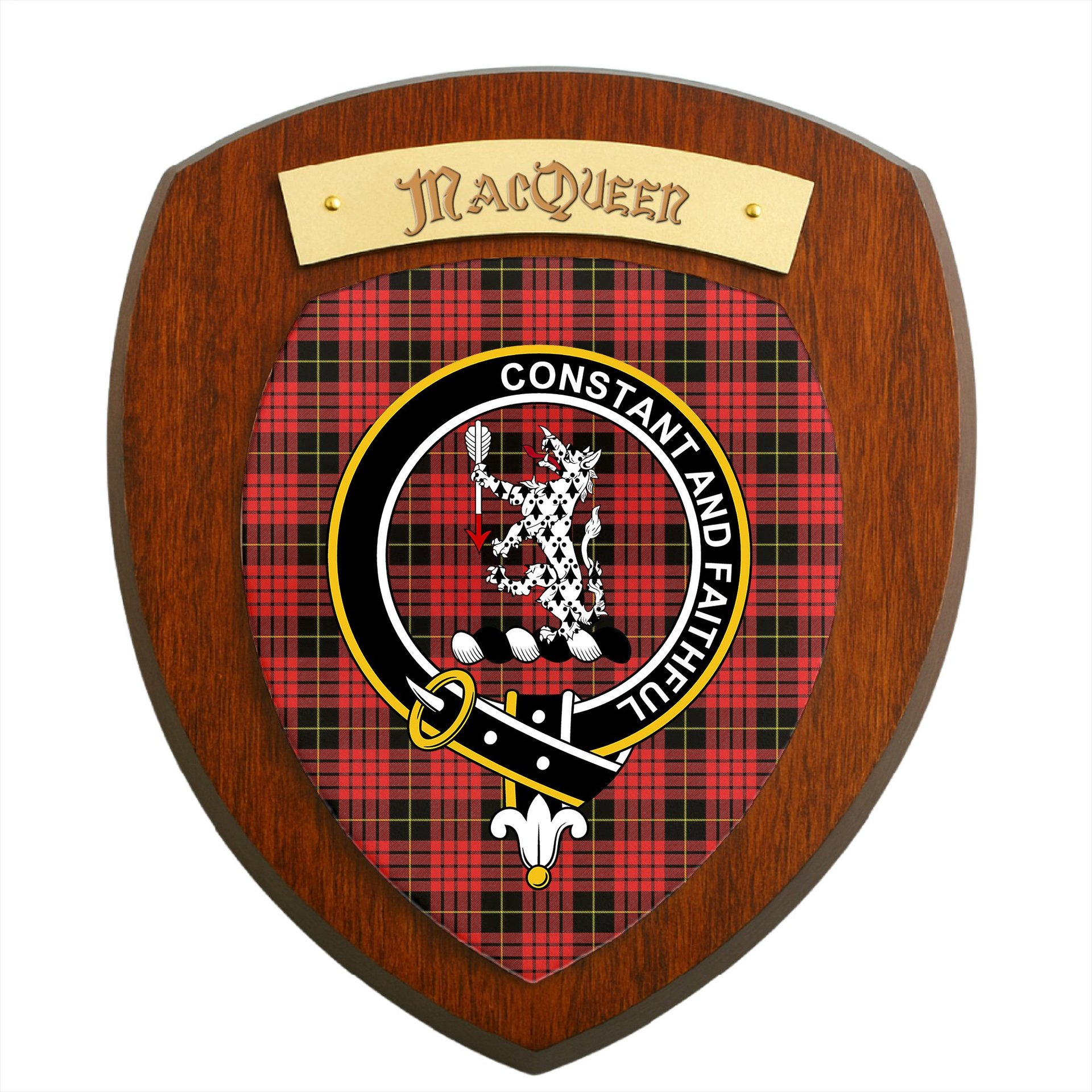 ScotsTee Shop Scottish MacQueen Modern Clan Crest Scottish Tartan Wooden Wall Plaque
