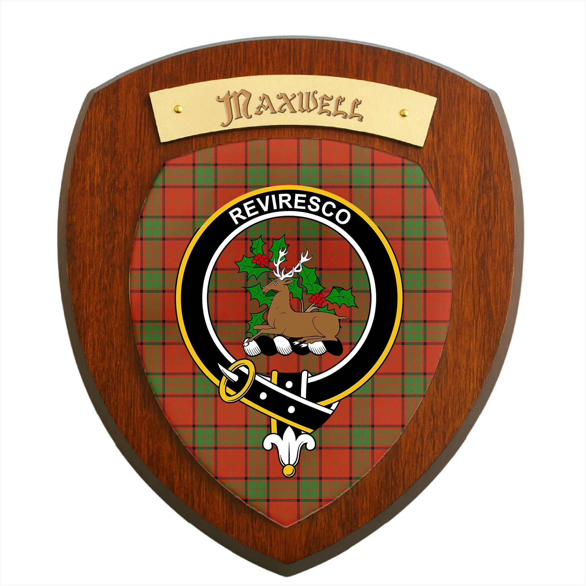 ScotsTee Shop Scottish Maxwell Ancient Clan Crest Scottish Tartan Wooden Wall Plaque
