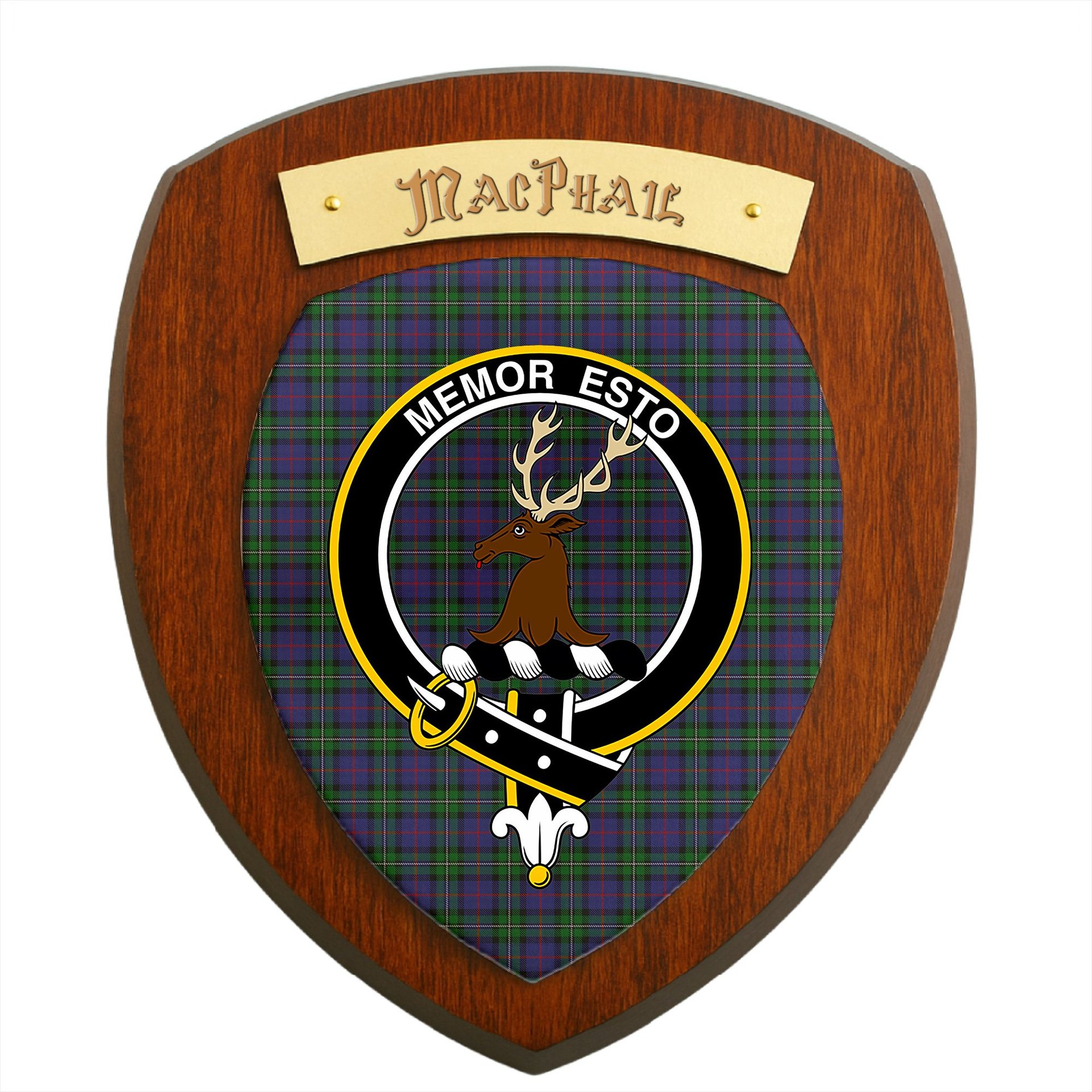 ScotsTee Shop Scottish MacPhail Hunting Clan Crest Scottish Tartan Wooden Wall Plaque