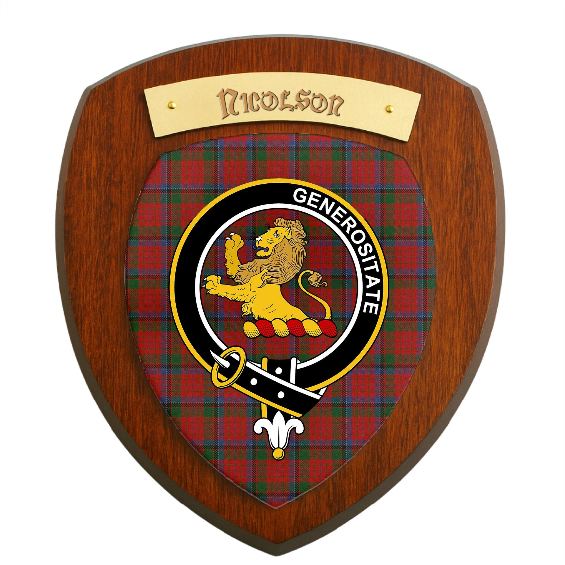 ScotsTee Shop Scottish Nicolson Clan Crest Scottish Tartan Wooden Wall Plaque