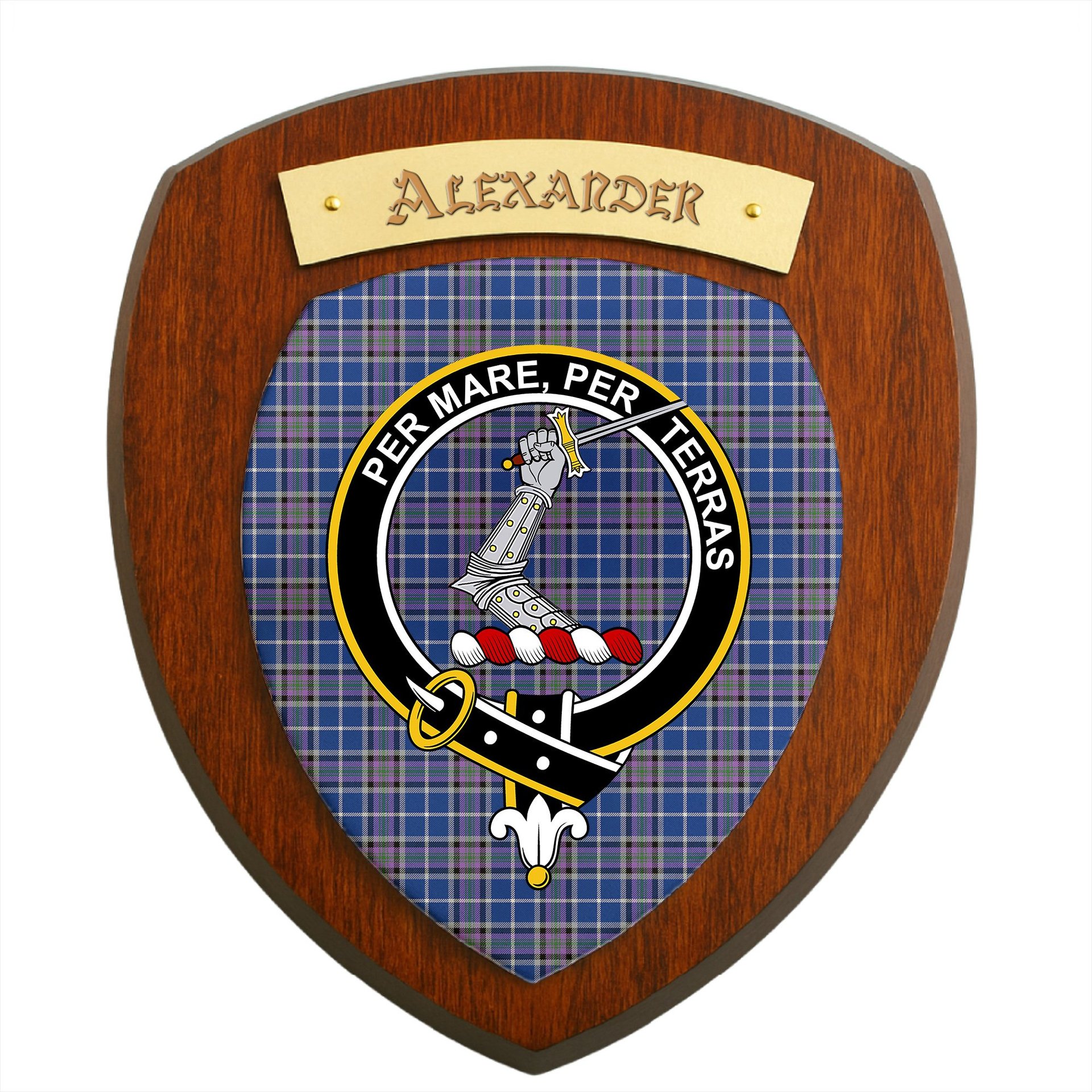 ScotsTee Shop Scottish Alexander of Menstry Ancient Clan Crest Scottish Tartan Wooden Wall Plaque