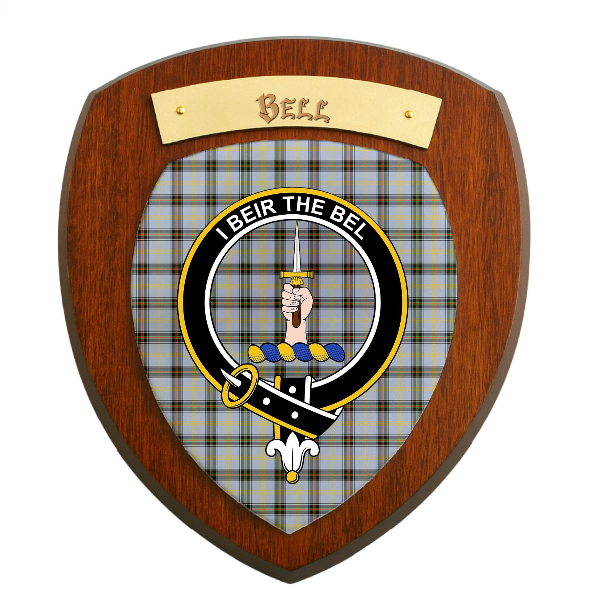 ScotsTee Shop Scottish Bell of the Borders SC Clan Crest Scottish Tartan Wooden Wall Plaque