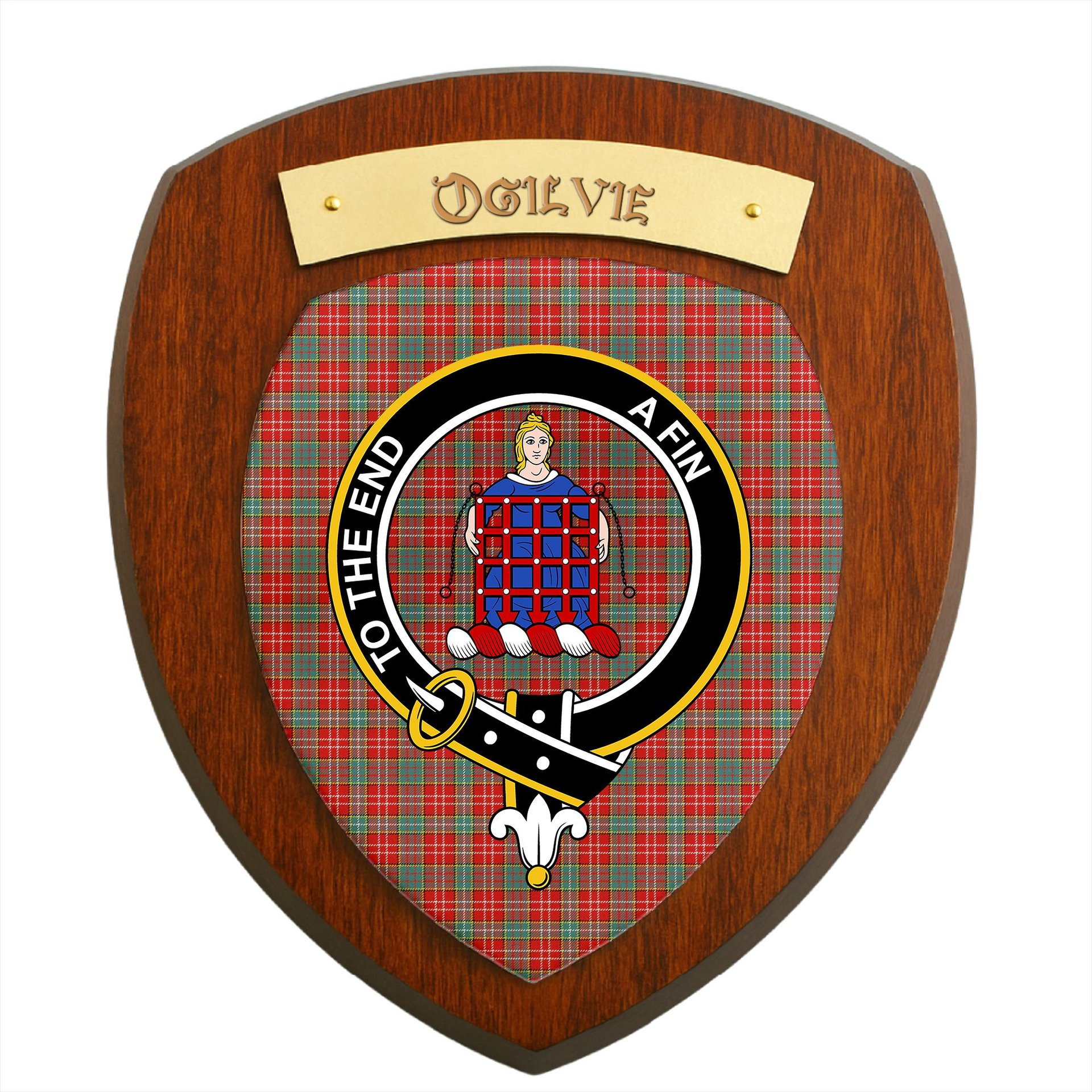 ScotsTee Shop Scottish Ogilvie (Ogilvy) Modern Clan Crest Scottish Tartan Wooden Wall Plaque