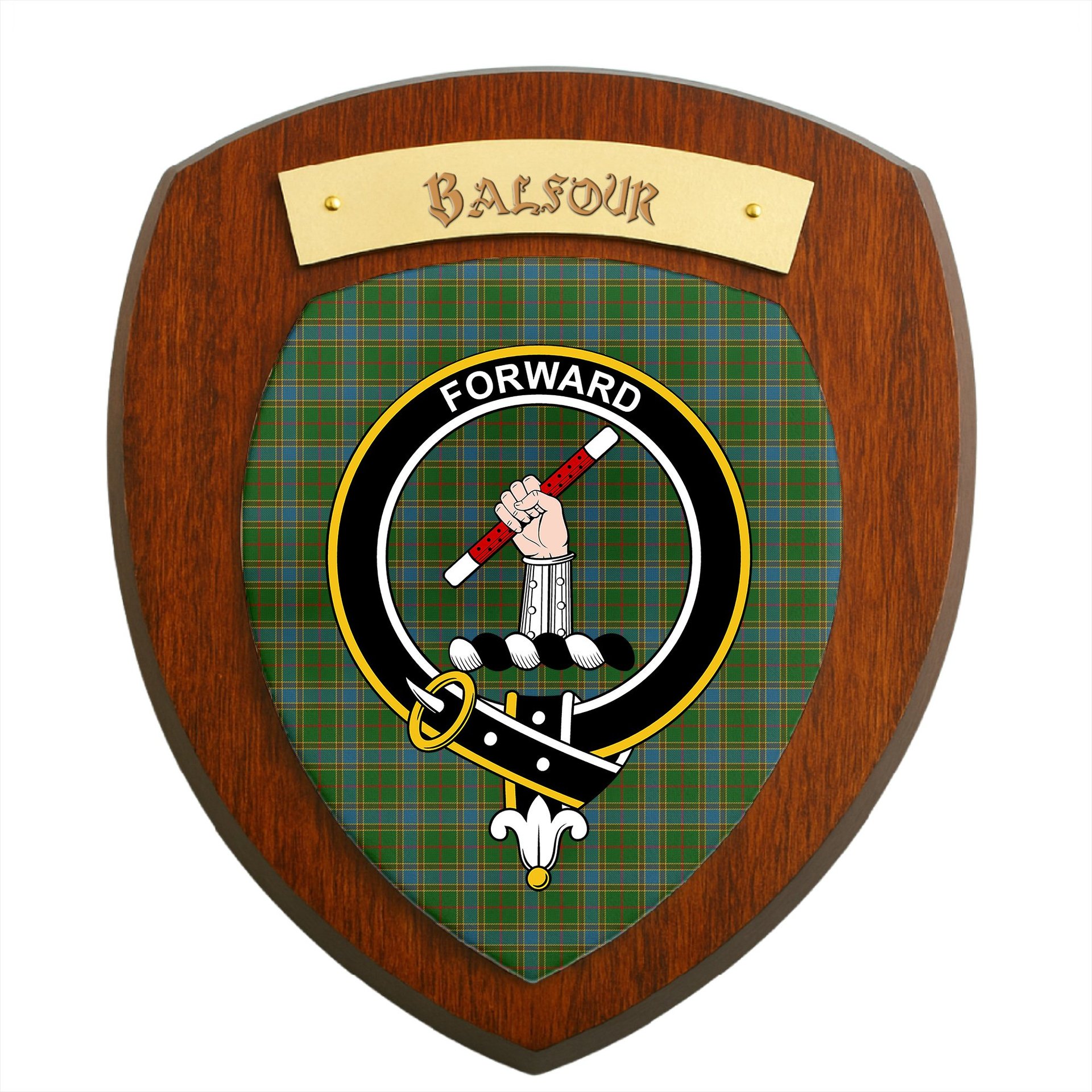 ScotsTee Shop Scottish Balfour Hunting Clan Crest Scottish Tartan Wooden Wall Plaque