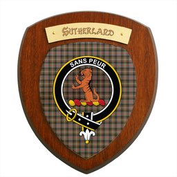 ScotsTee Shop Scottish Sutherland Weathered Clan Crest Scottish Tartan Wooden Wall Plaque