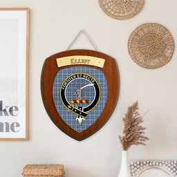 ScotsTee Shop Scottish Elliot Ancient Clan Crest Scottish Tartan Wooden Wall Plaque