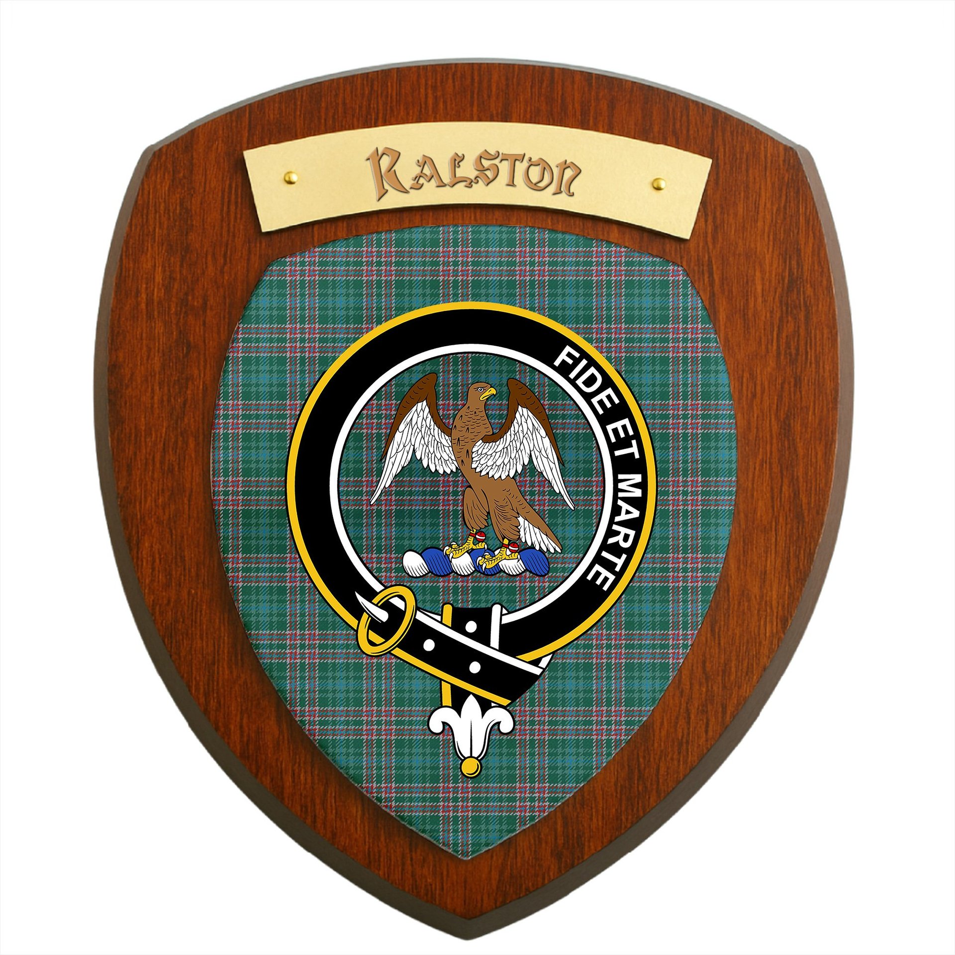 ScotsTee Shop Scottish Ralston USA Modern Clan Crest Scottish Tartan Wooden Wall Plaque